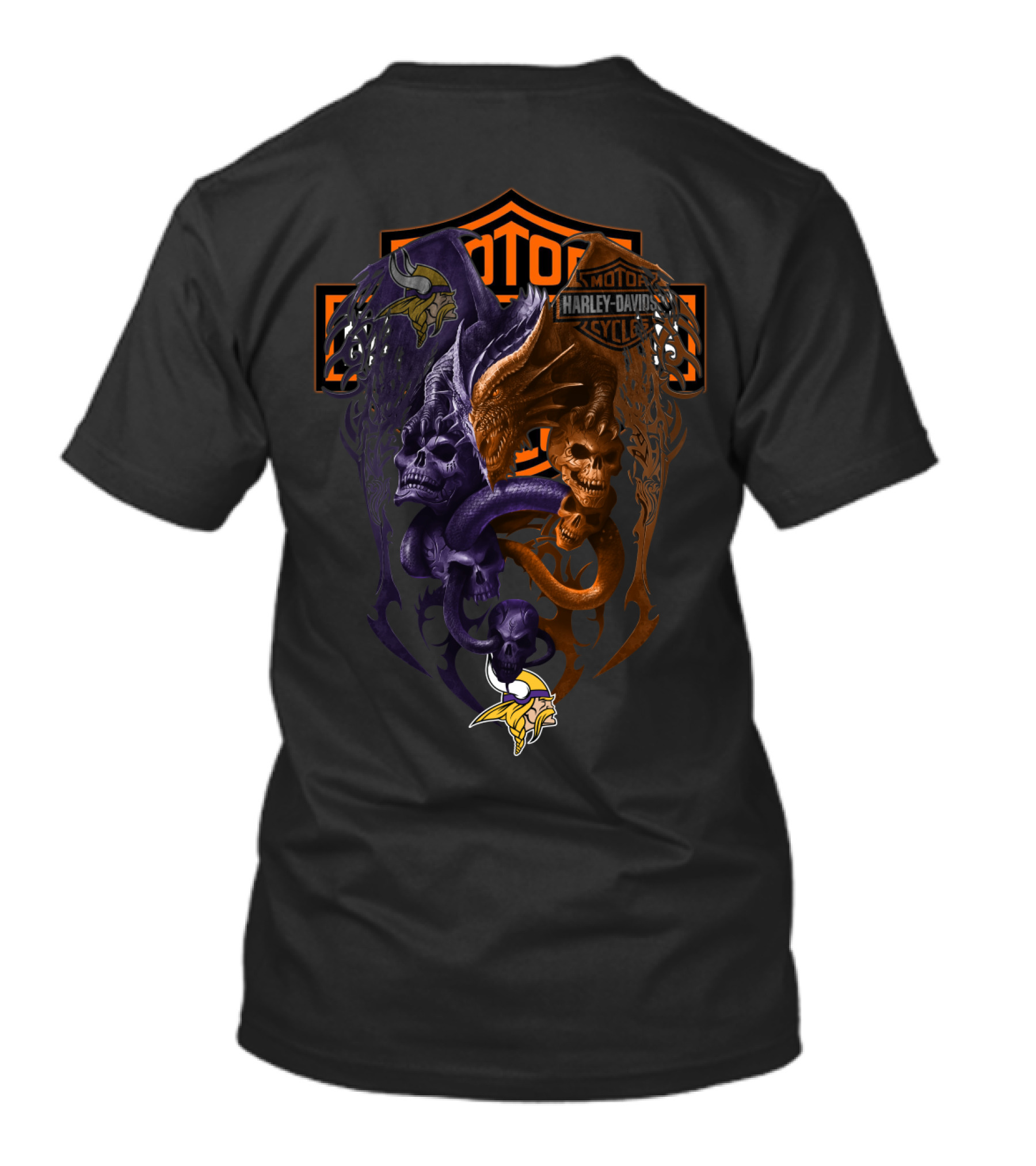 Minnesota Vikings Harley Davidson Skull Serpent Emblem 108 Nfl Mv T-Shirt