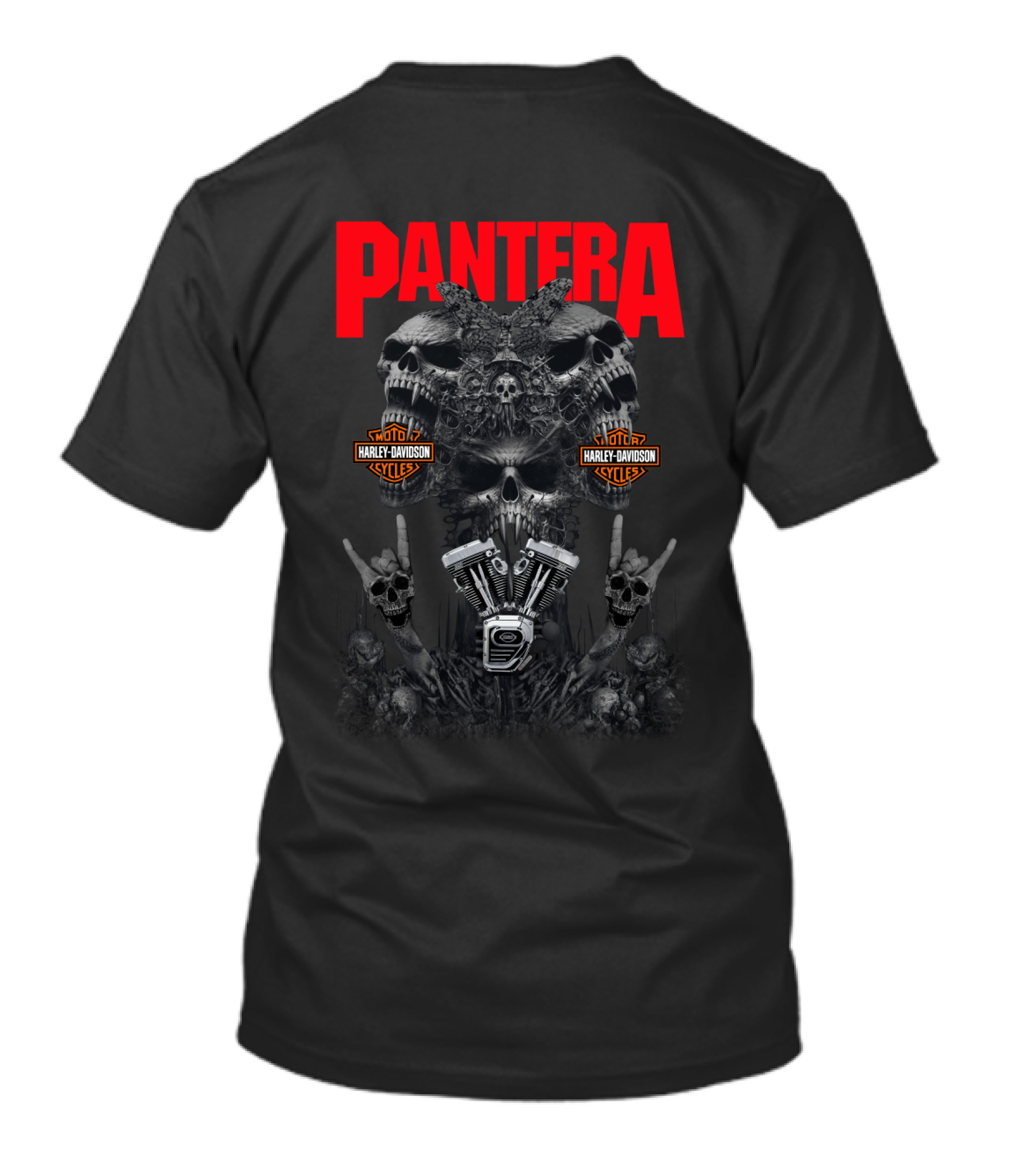 Pantera Harley Davidson Skulls And Engine Art T-Shirt
