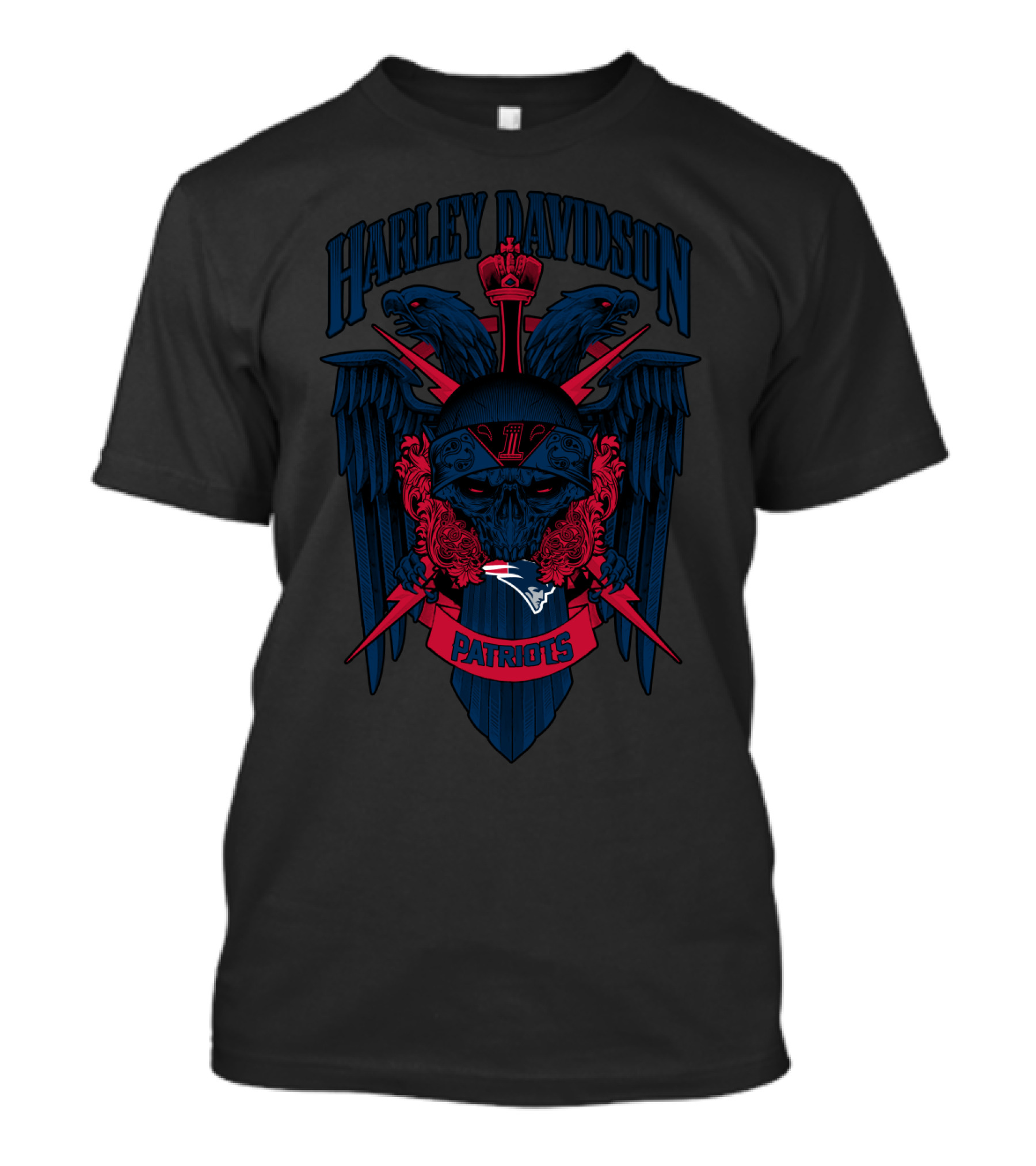 Harley Davidson New England Patriots Nfl 131 Skull And Eagles T-Shirt