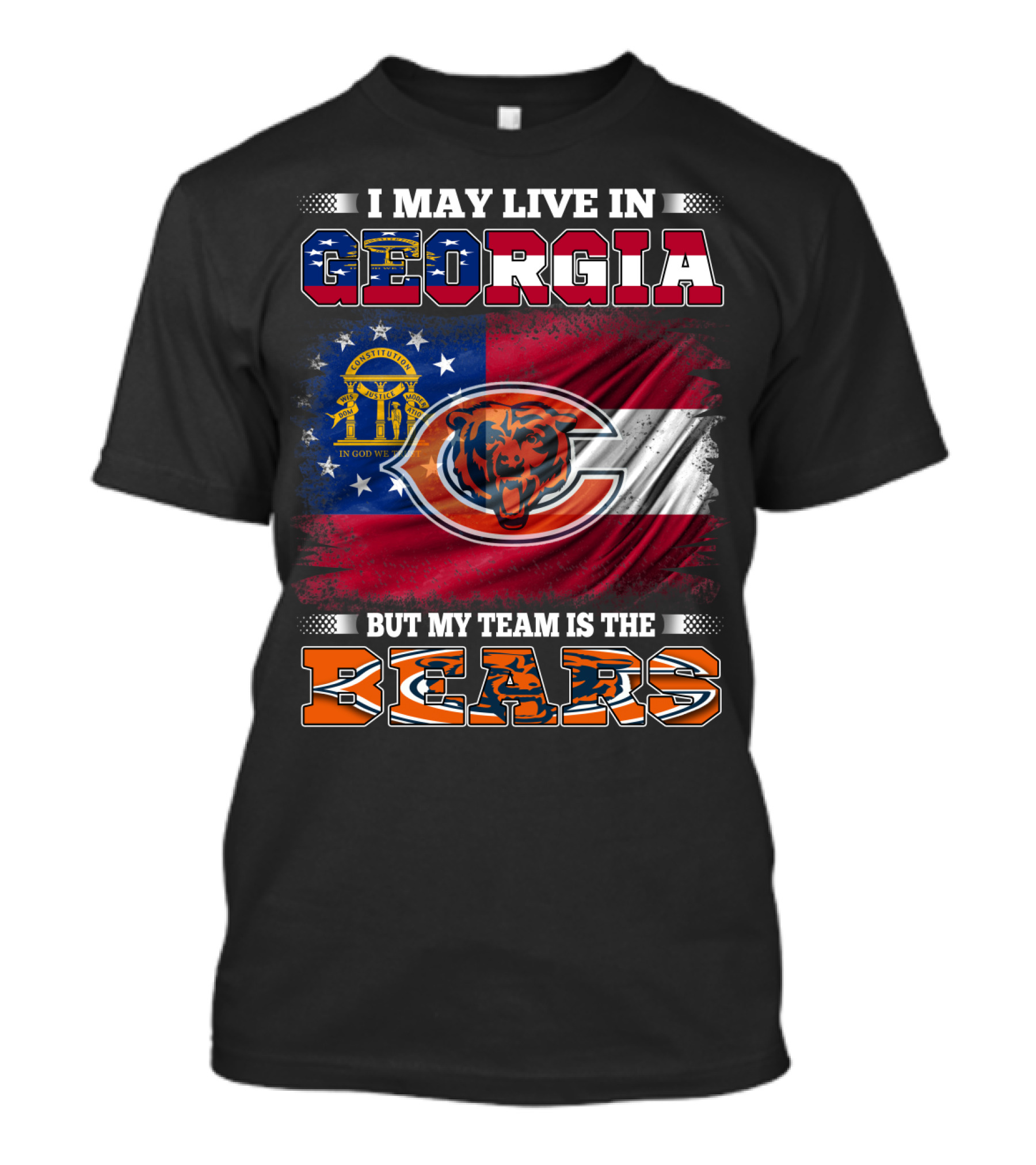 I May Live In Georgia Flag Mix But My Team Is The Bears T-Shirt