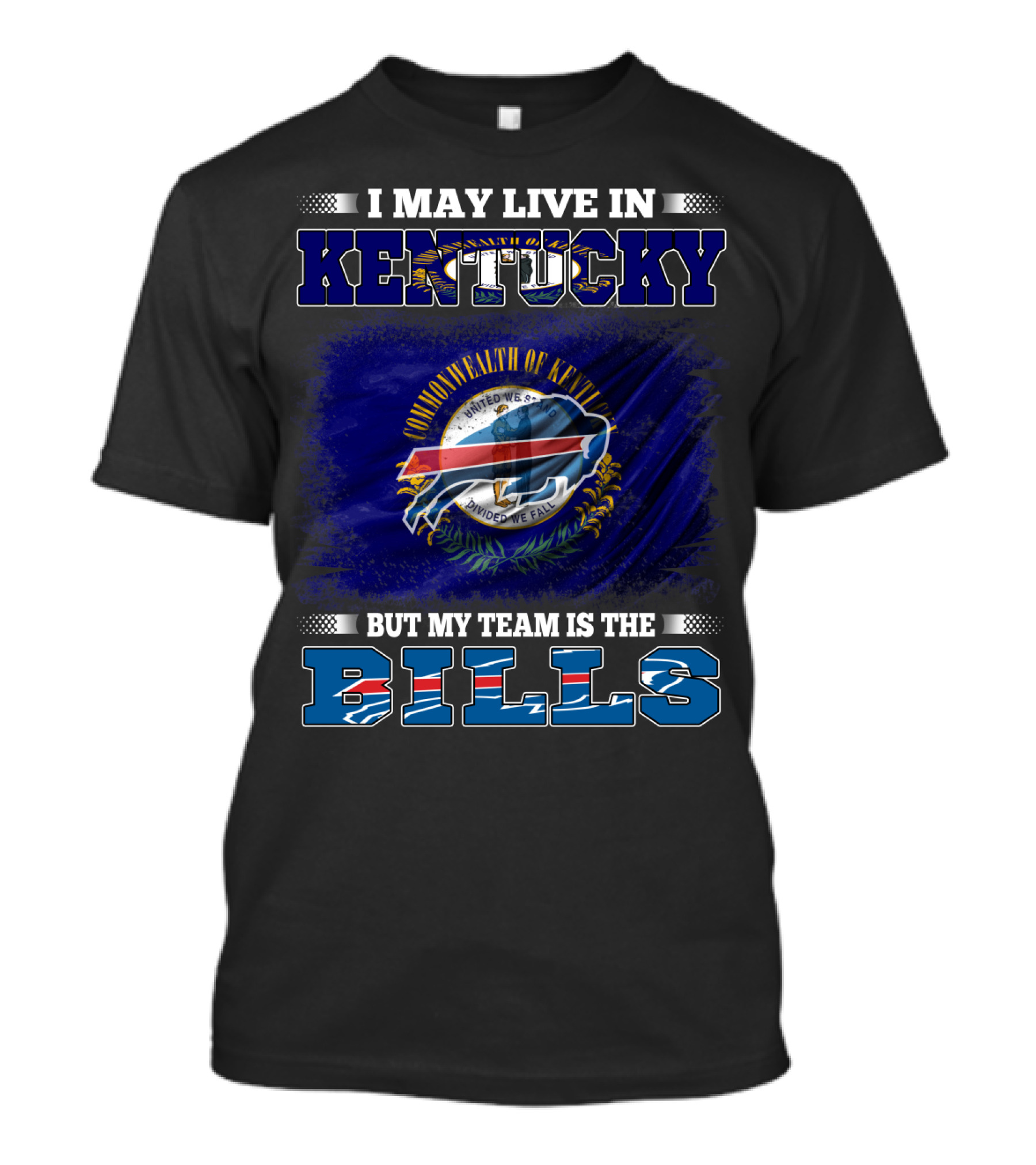 Kentucky Resident Proudly Supports Buffalo Bills With State Flag And Team T-Shirt