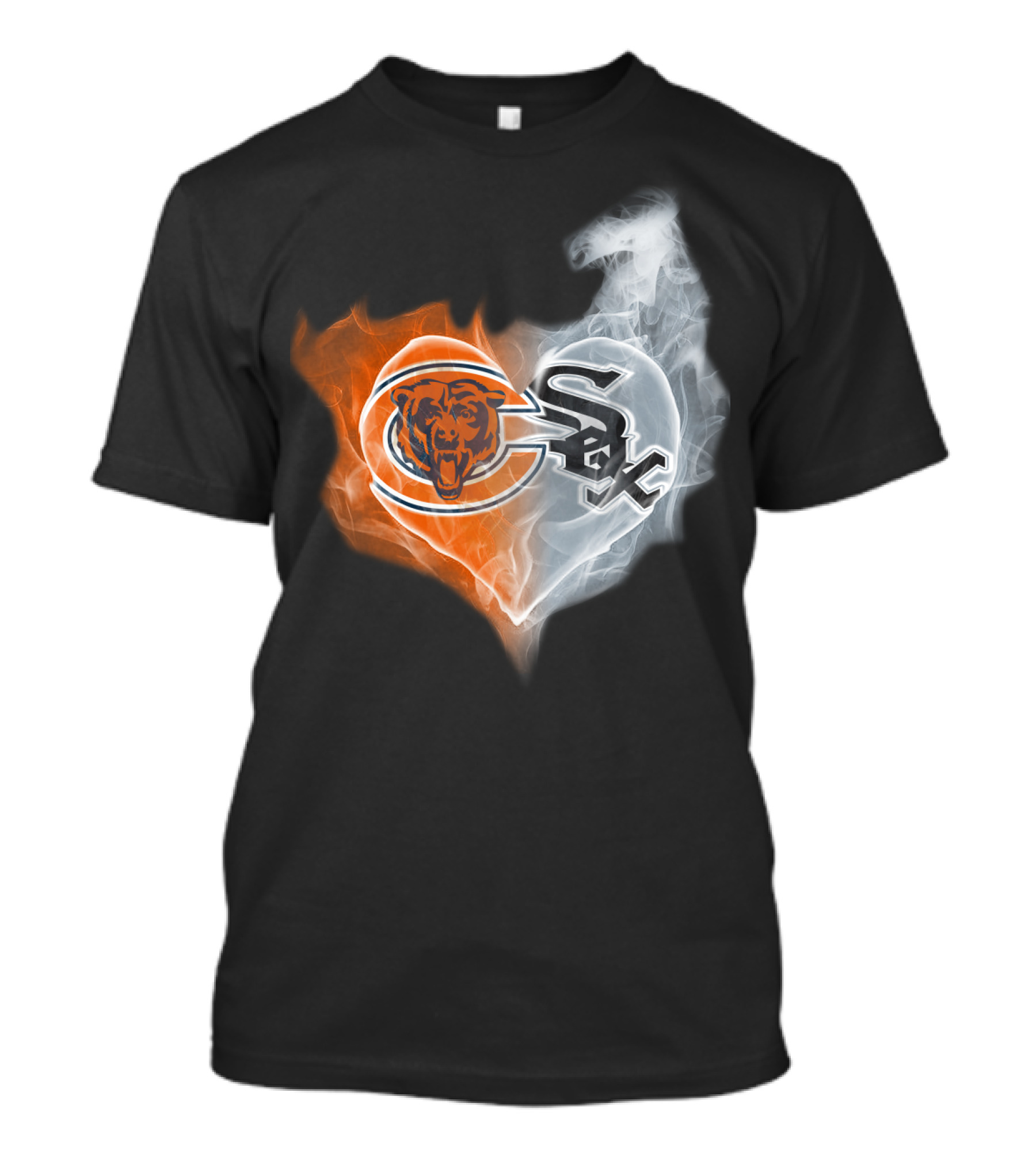 Bears White Sox Heart Logo Fire And Smoke Fusion T-Shirt