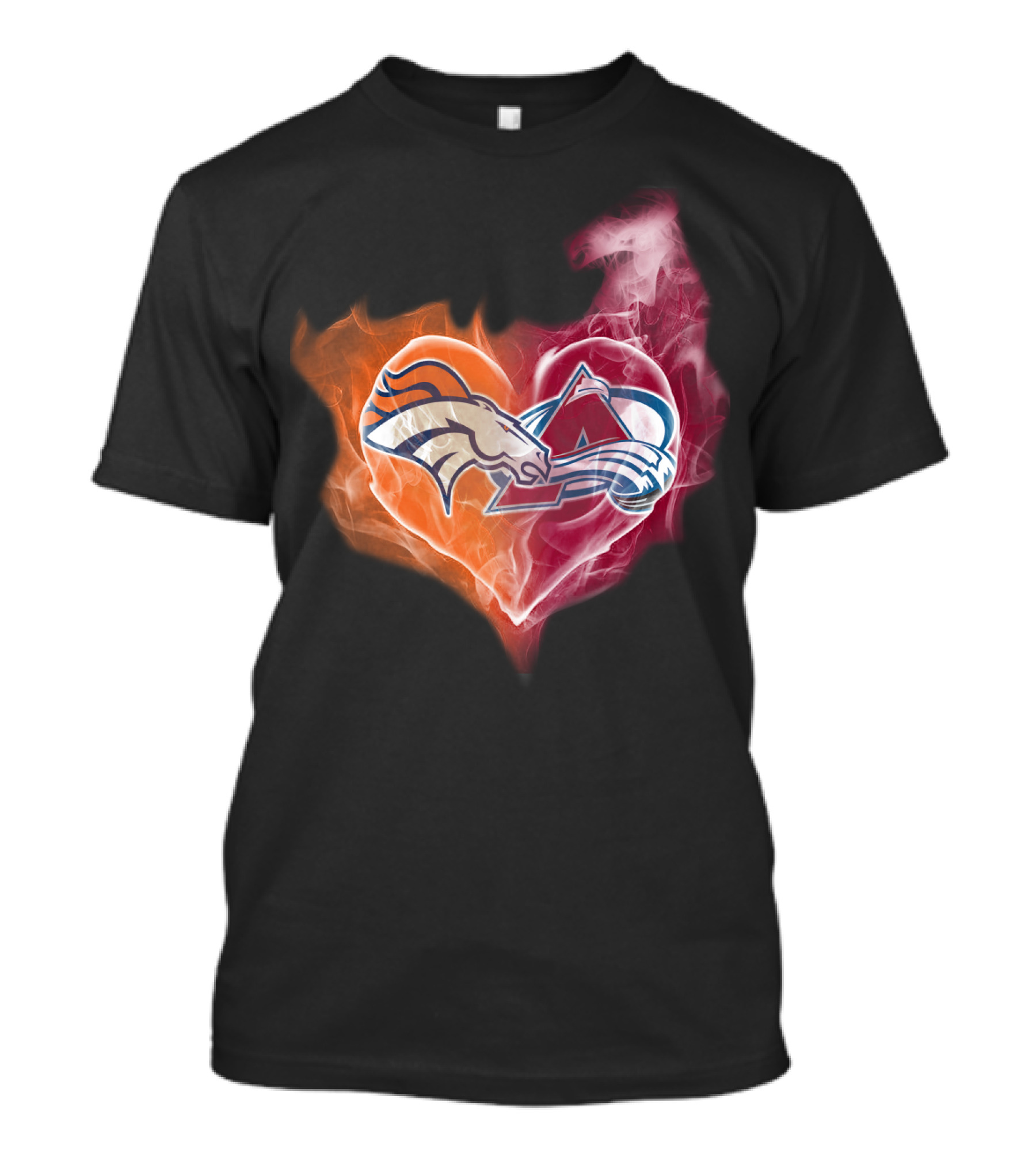 Broncos Colorado Avalanche Heart Flame T-Shirt