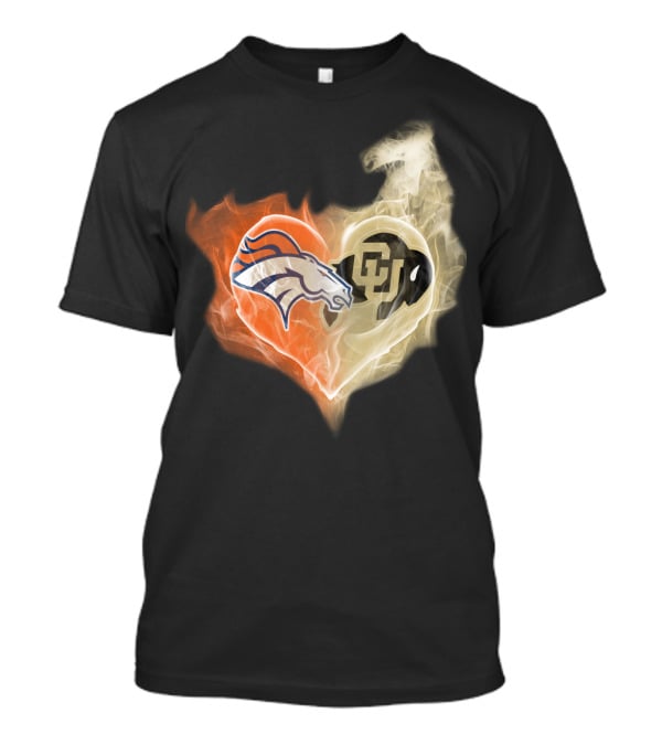 Broncos Colorado Buffaloes Heart-Shaped Flames T-Shirt