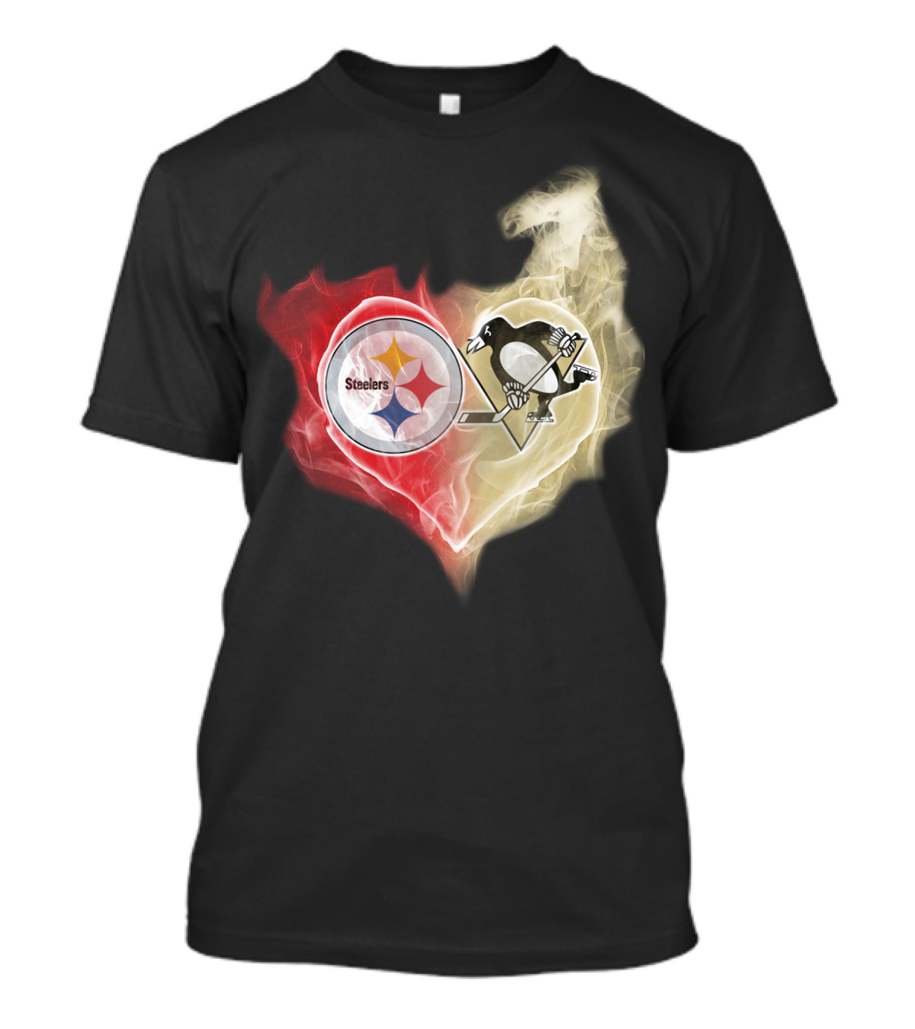 Steelers Pittsburgh Penguins Heart Shape Emblem T-Shirt