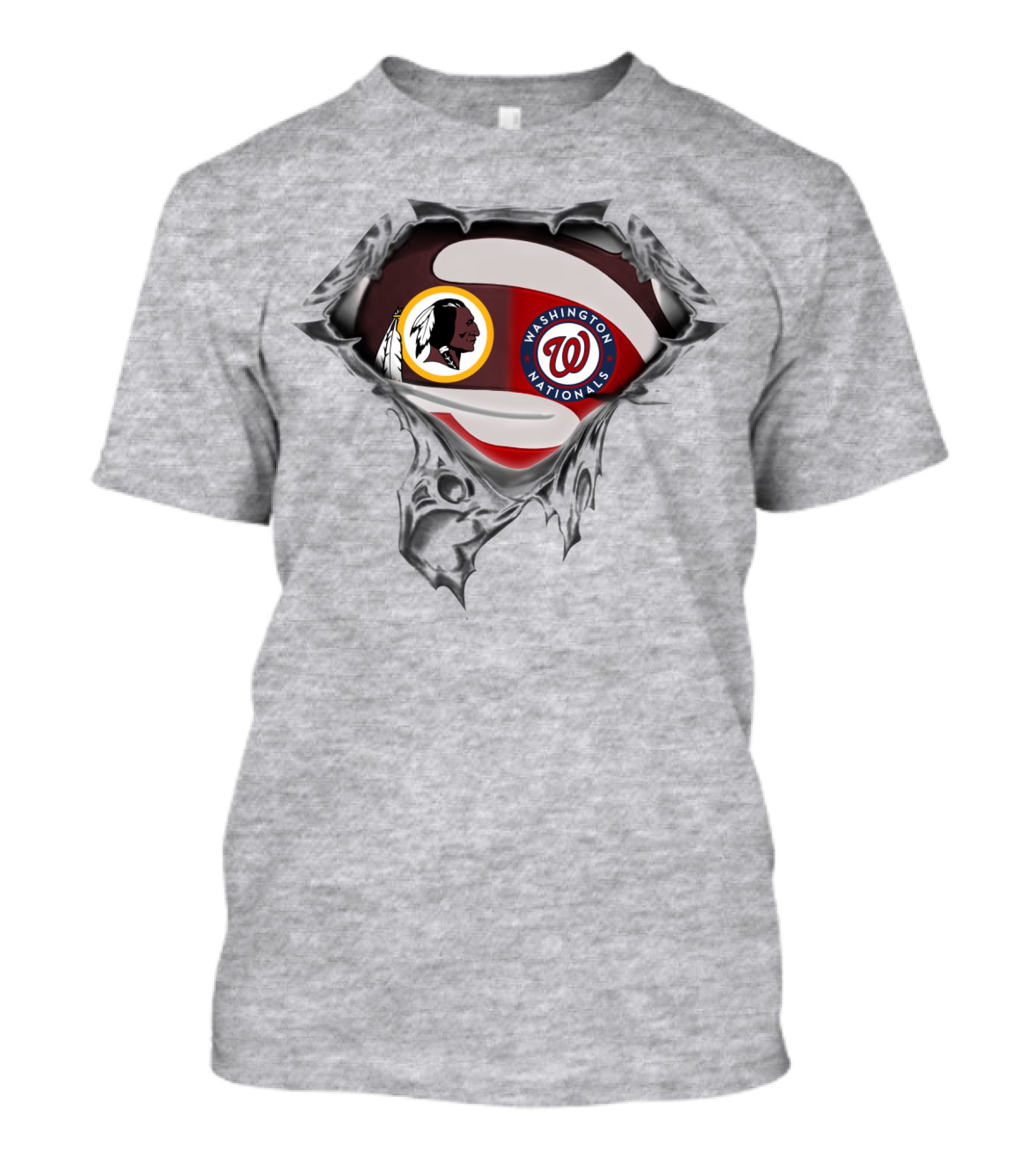 Washington Redskins Nationals Team Crossover With Torn Silver Shield T-Shirt