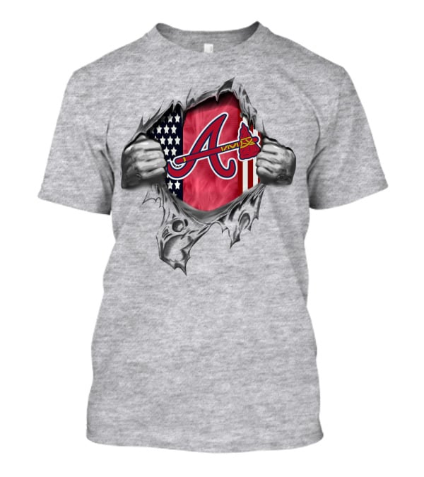 Atlanta Braves Logo With American Flag Background Breakthrough T-Shirt