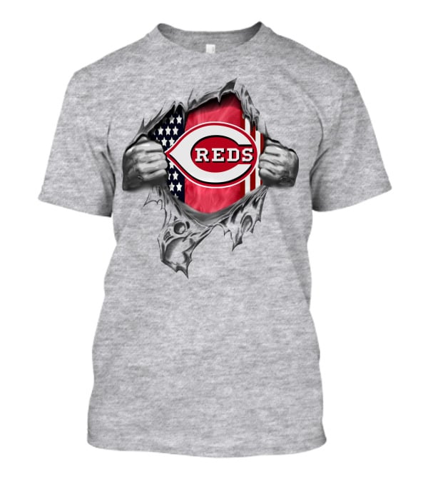 Cincinnati Reds Flag American Flag Ripped T-Shirt