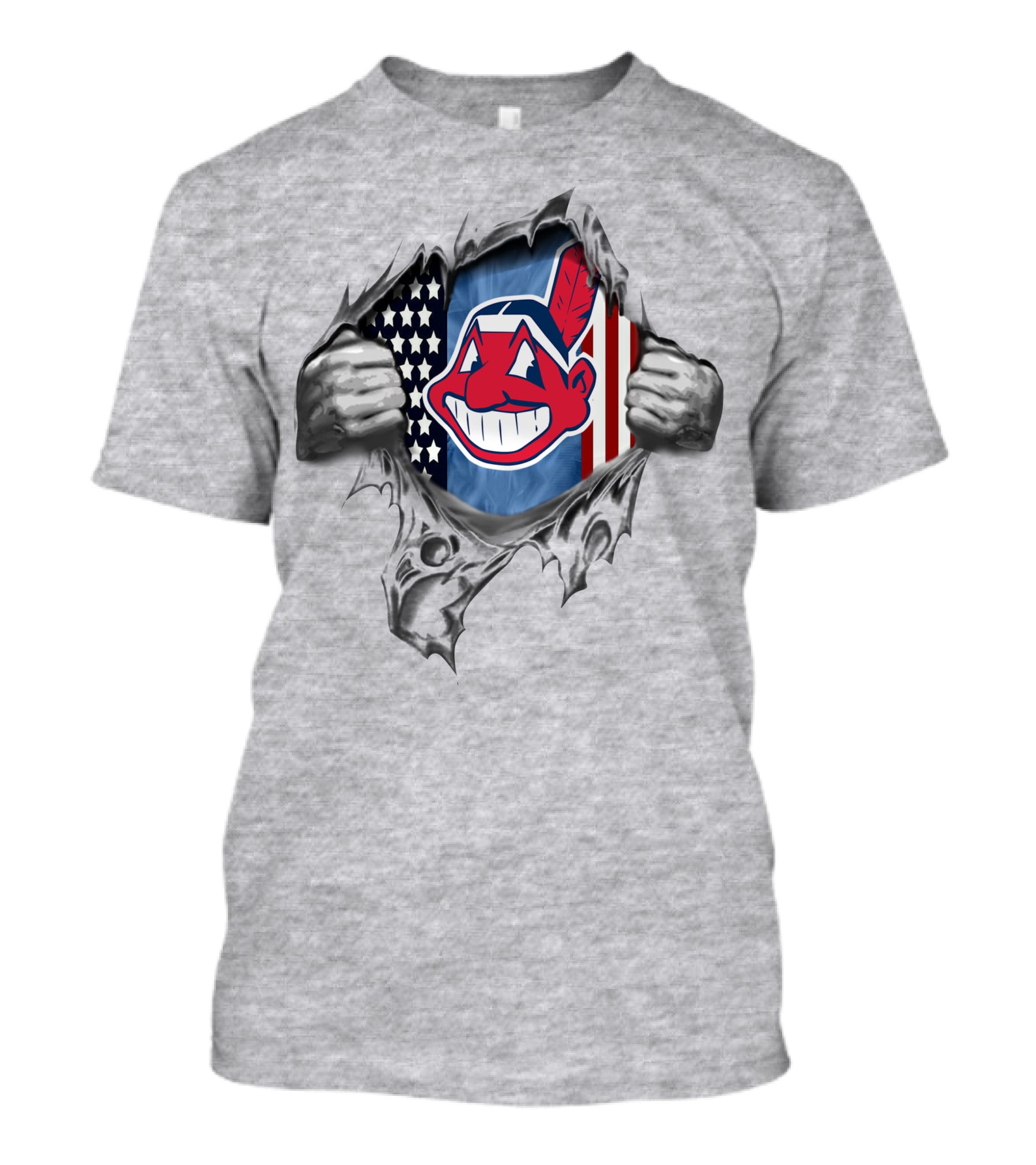 Cleveland Indians Chief Wahoo Flag American Flag Ripped T-Shirt