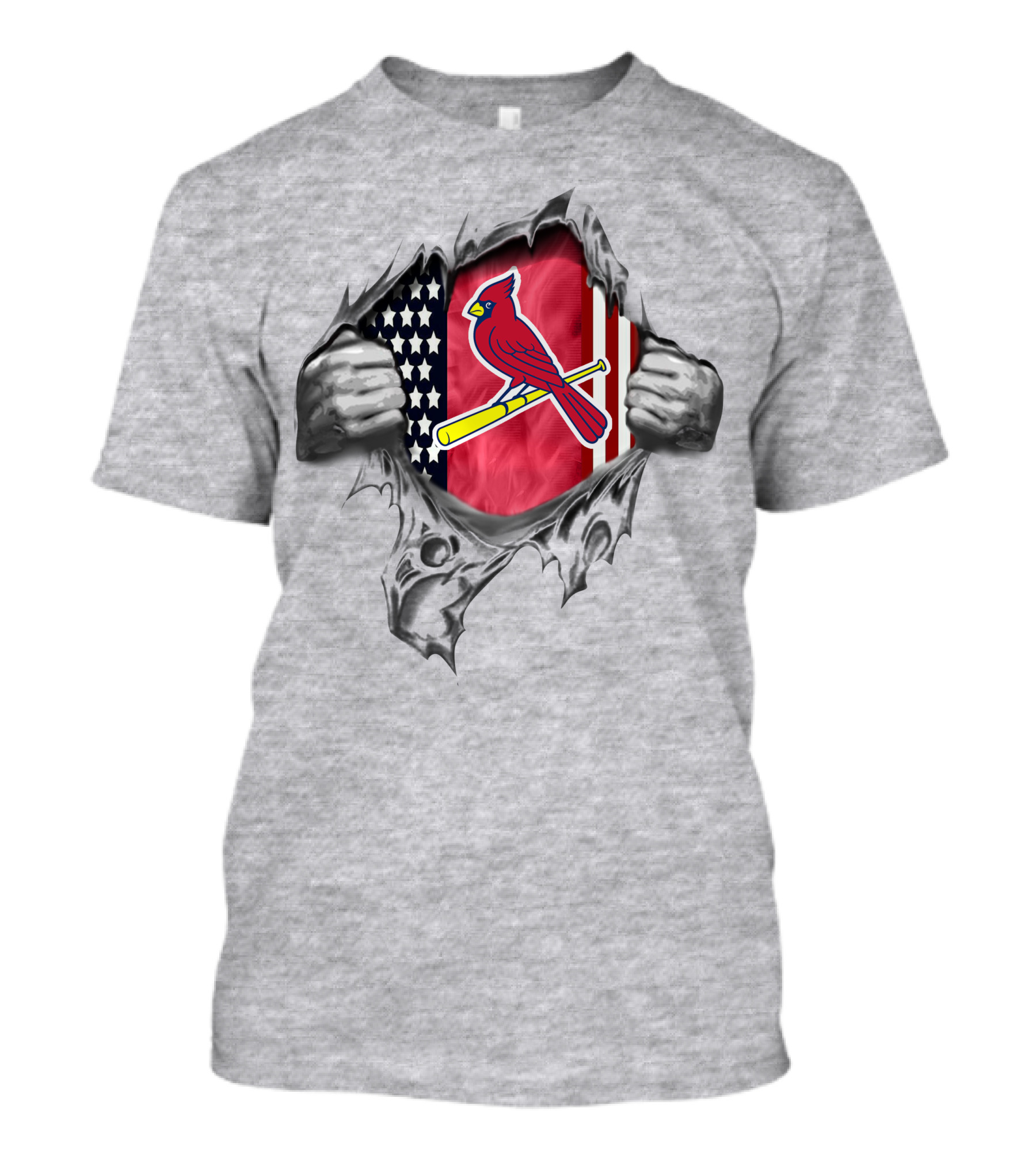 St Louis Cardinals American Flag Rip Chest T-Shirt