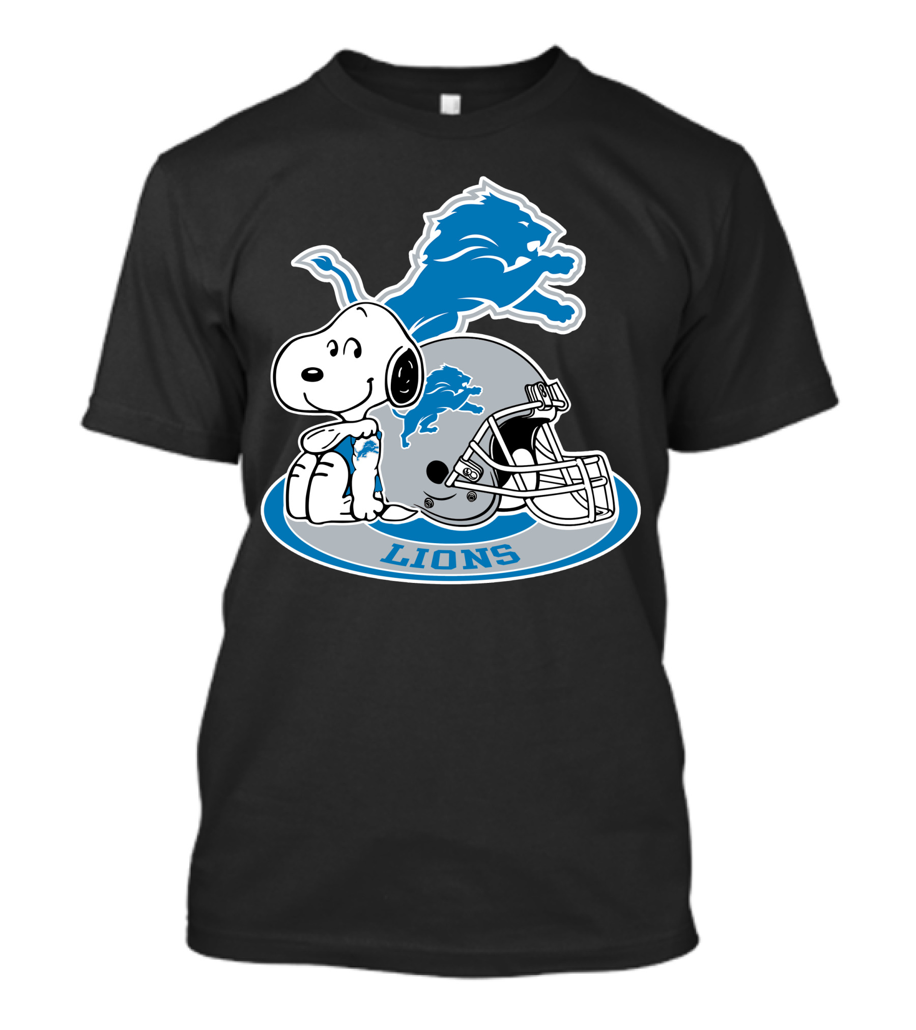 Detroit Lions Snoopy Helmet Nfl Team Logo Peanuts Featured T-Shirt