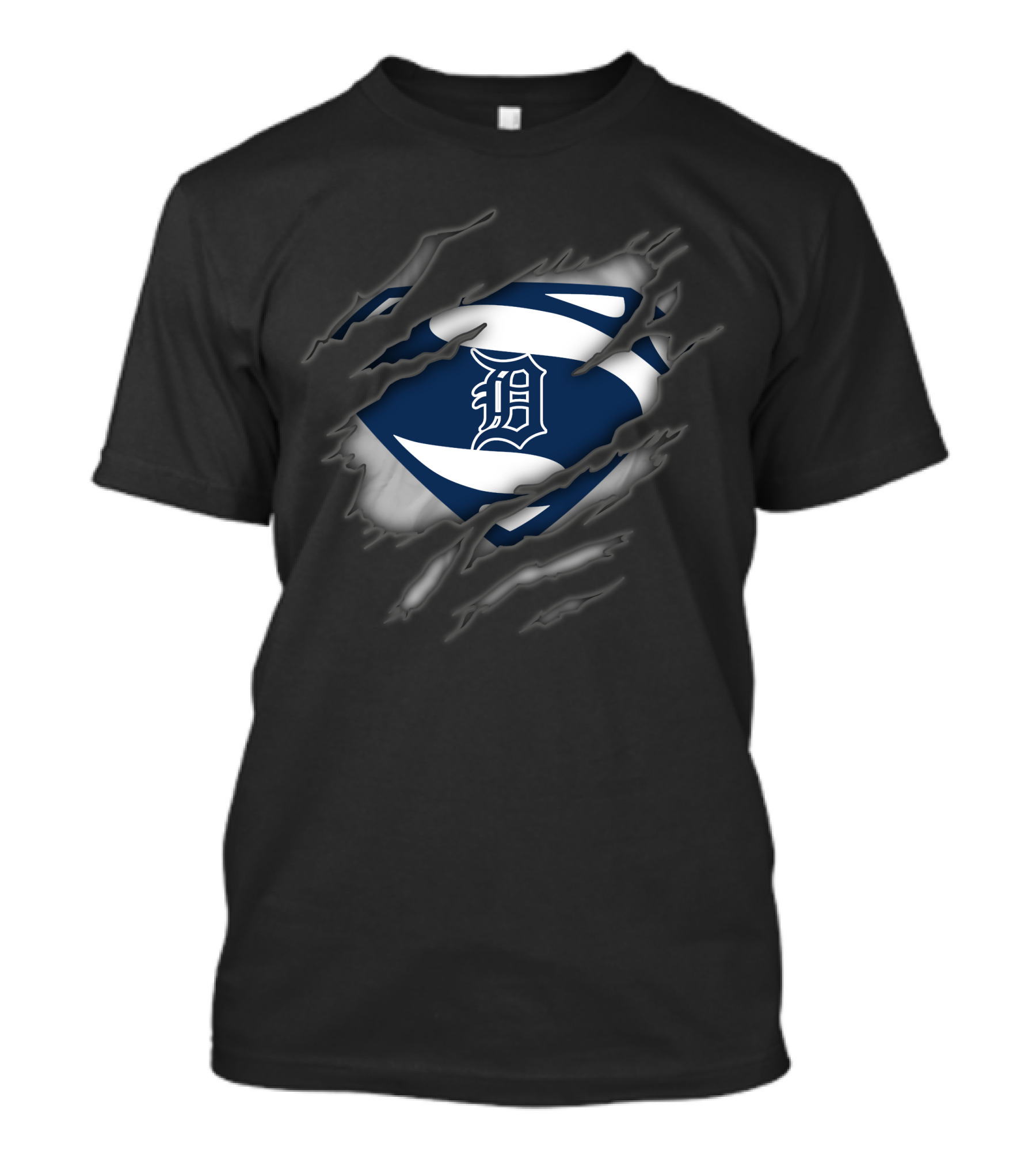 Detroit Tigers Baseball Emblem Ripped Superman Style T-Shirt