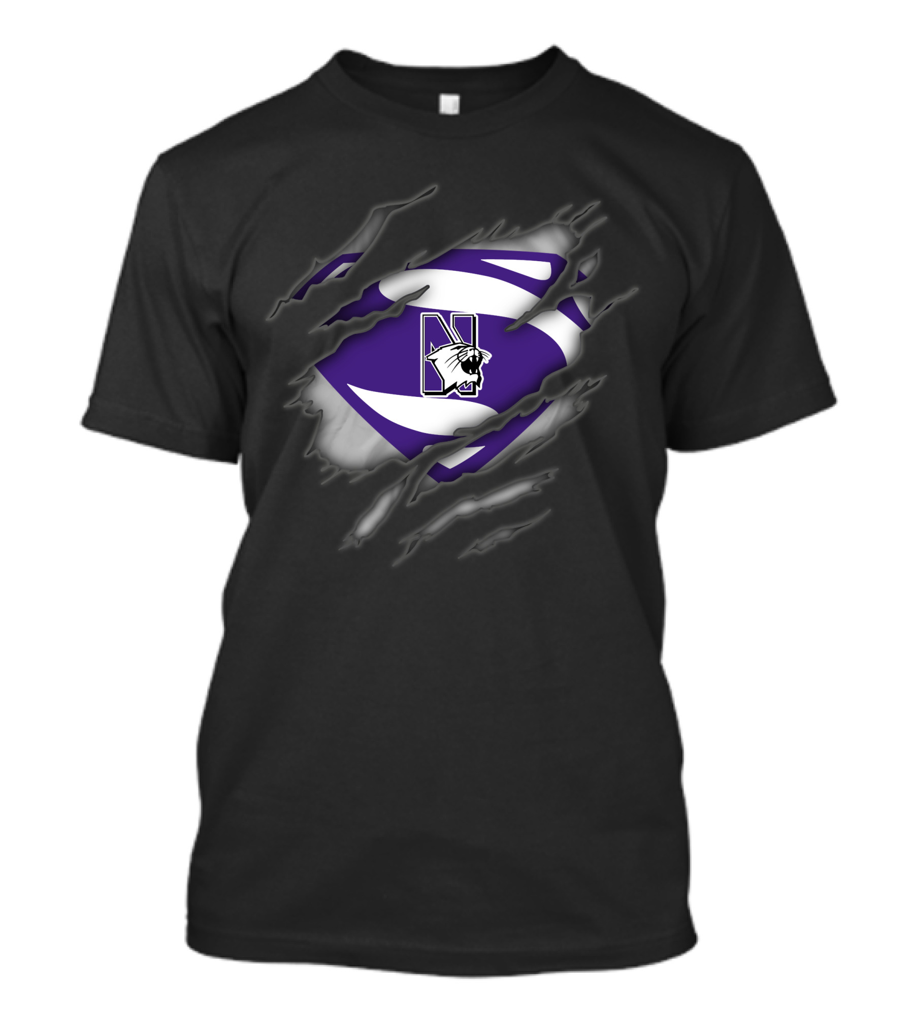 Northwestern Wildcats Claw Rip Superman T-Shirt