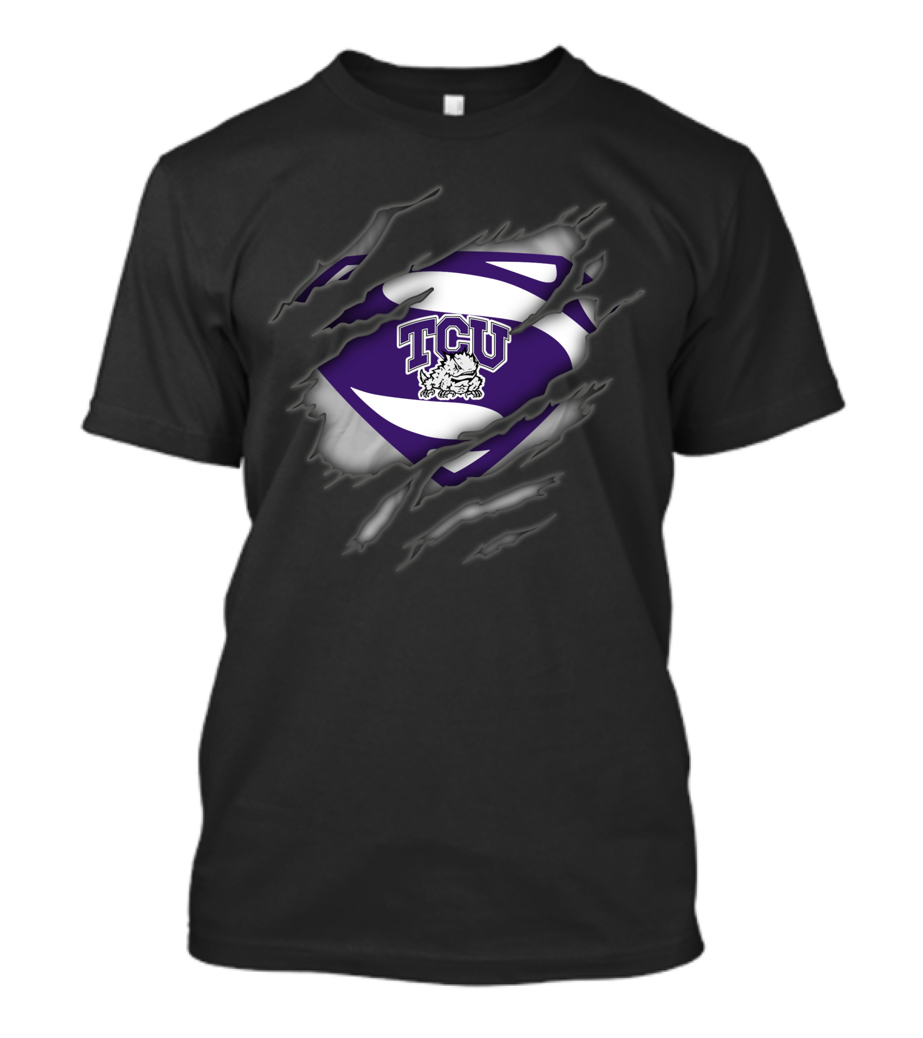 Tcu Horned Frogs Superman Logo With Rip Effect T-Shirt