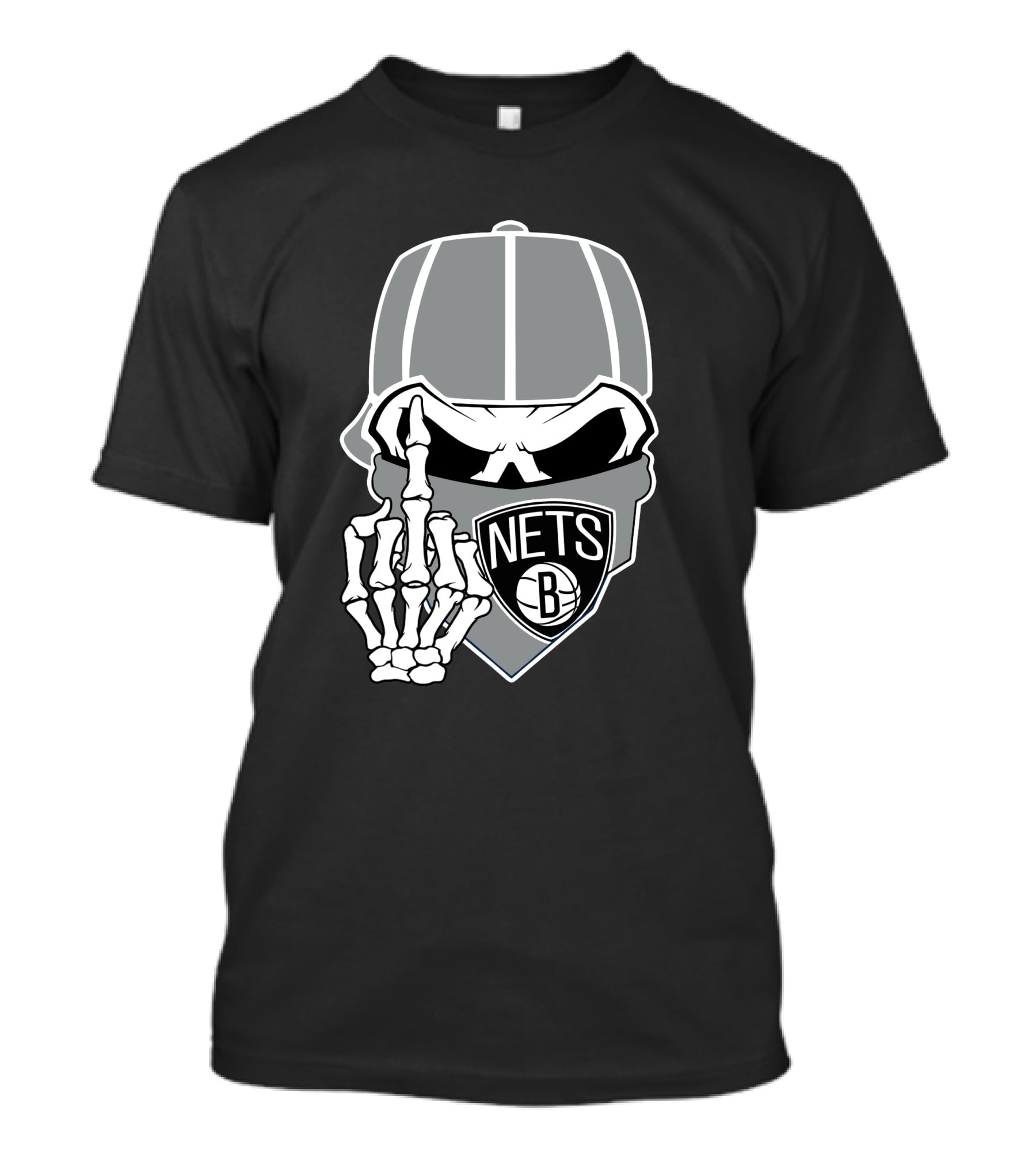Brooklyn Nets Skull Skeleton Hand Gesture T-Shirt