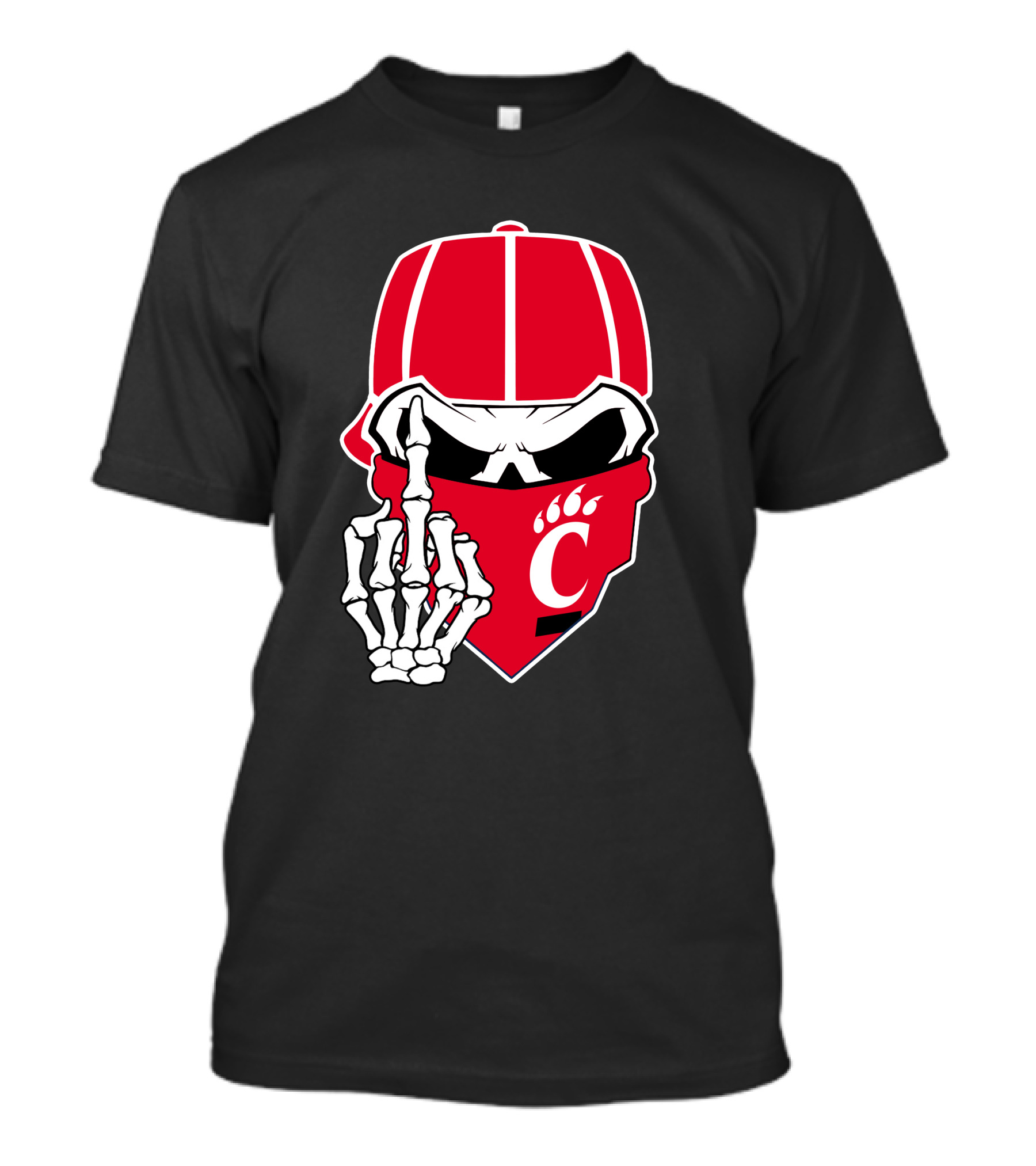 Cincinnati Bearcats Skull With Red Bandana And Skeleton Hand T-Shirt