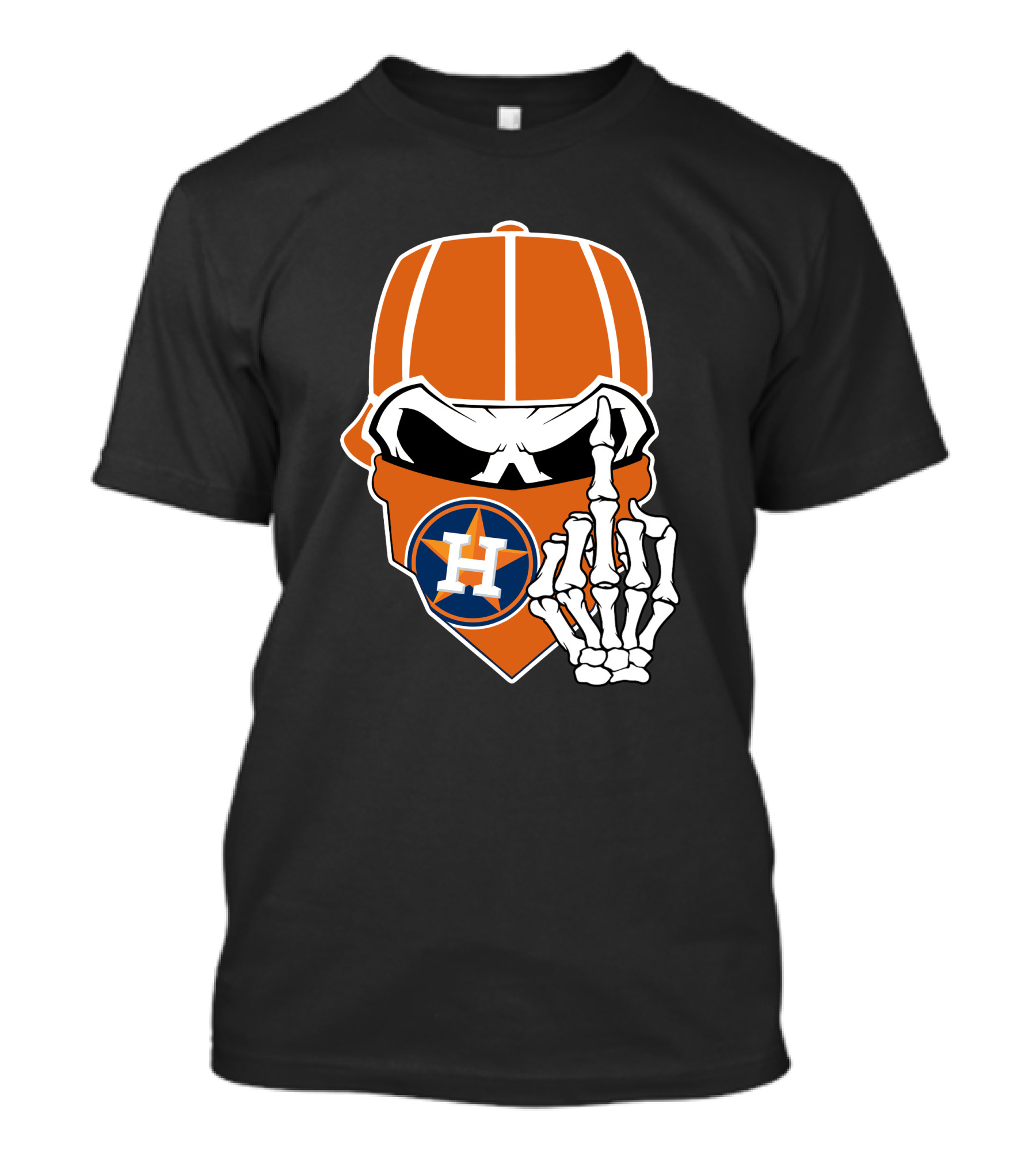Houston Astros Skull With Cap And Skeleton Hand T-Shirt