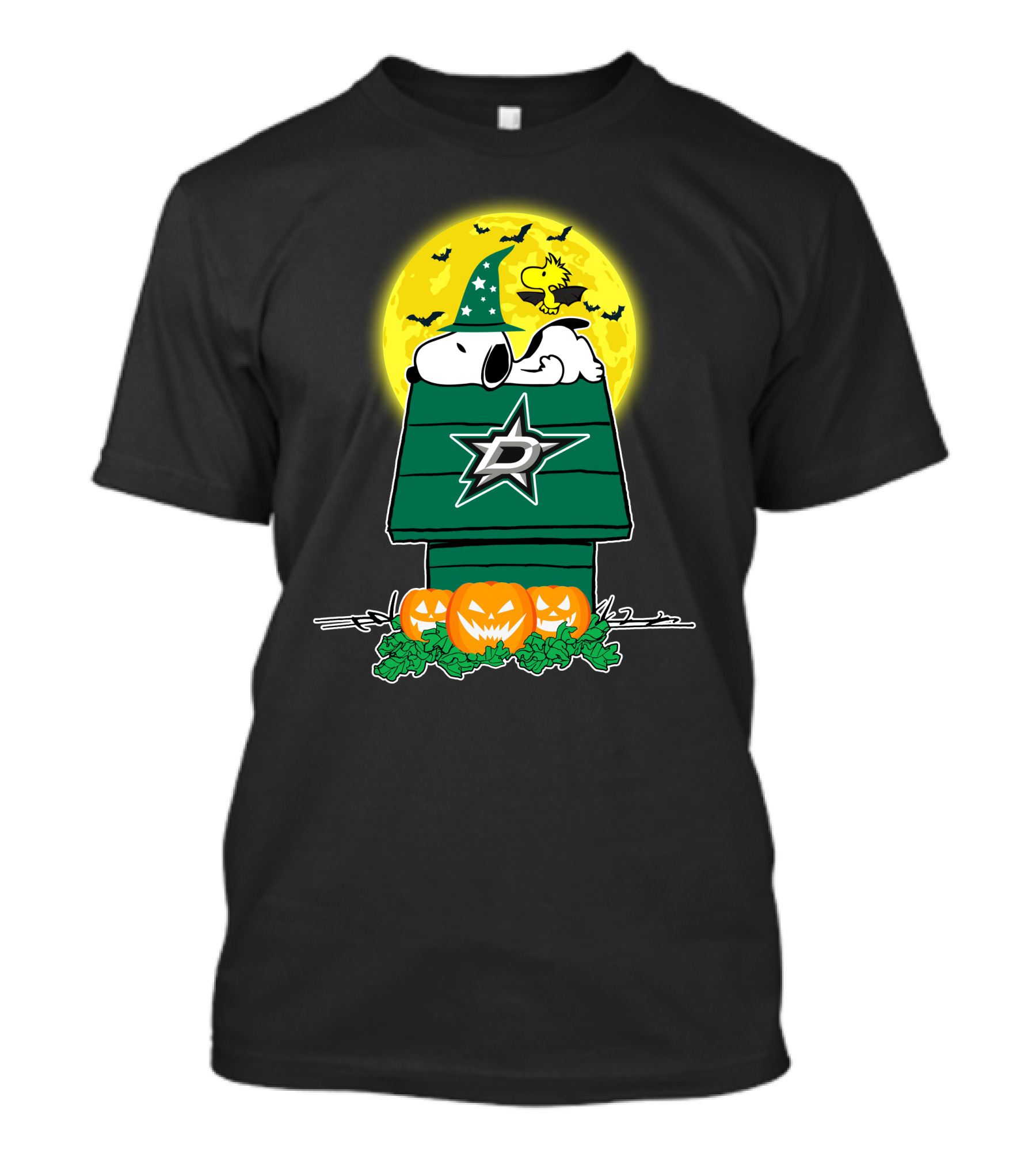 Dallas Stars Snoopy Halloween Moon Pumpkins Woodstock T-Shirt