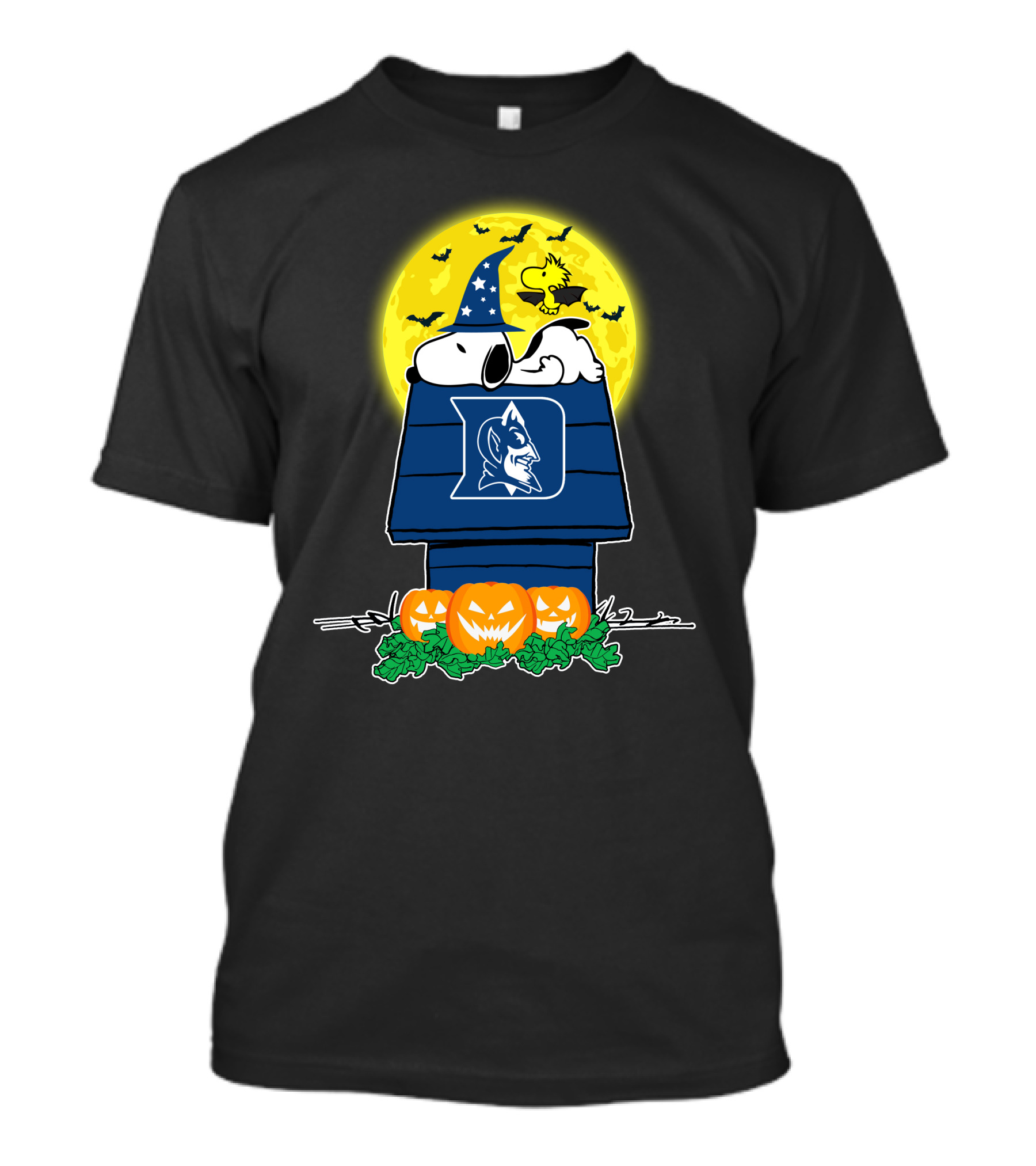 Duke Blue Devils Snoopy Halloween Pumpkins Moon Peanuts Woodstock T-Shirt
