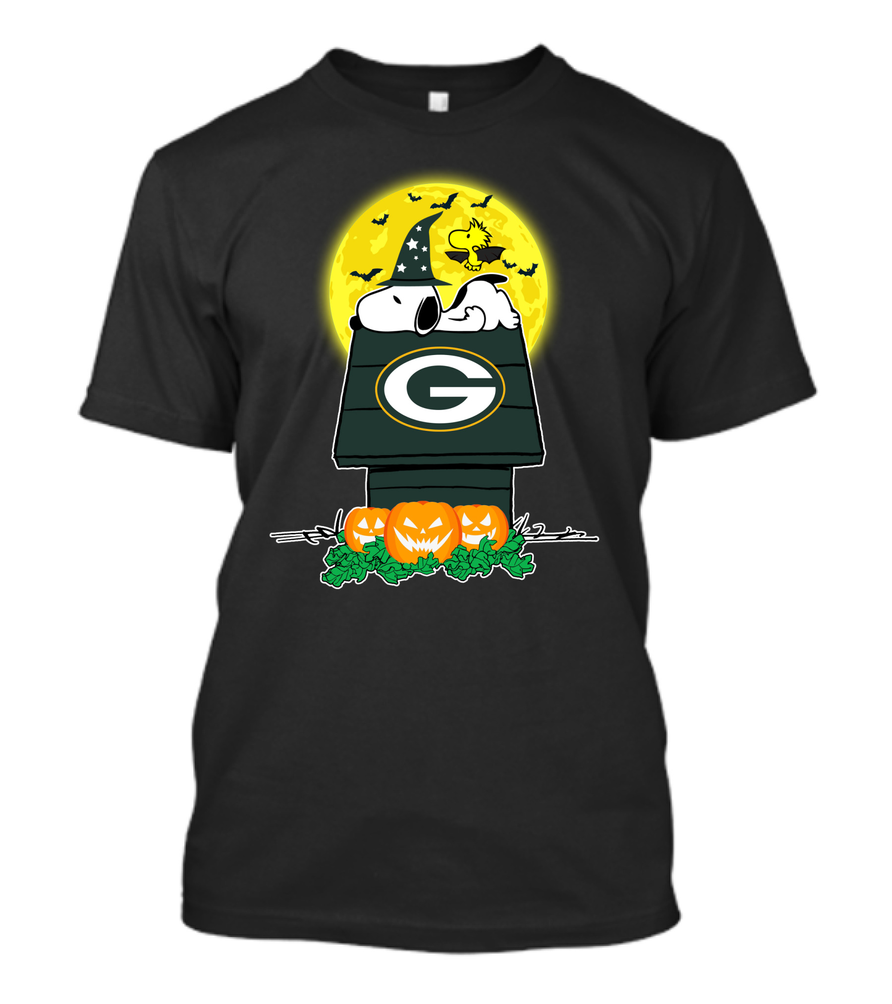 Green Bay Packers Snoopy Woodstock Halloween Moon Pumpkins T-Shirt