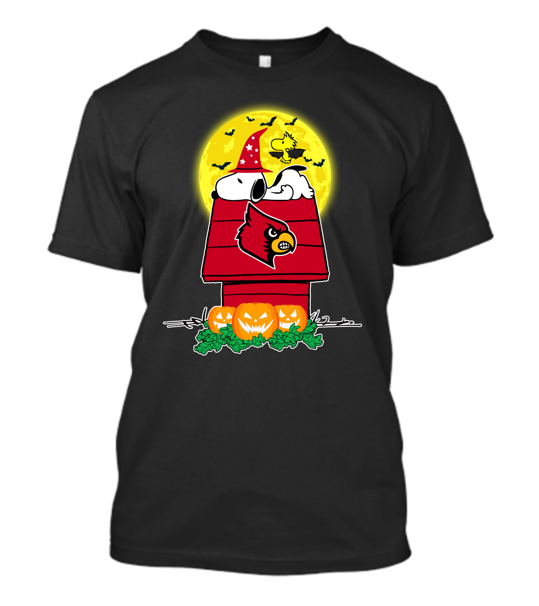 Louisville Cardinals Snoopy Woodstock Halloween Pumpkins Moon T-Shirt