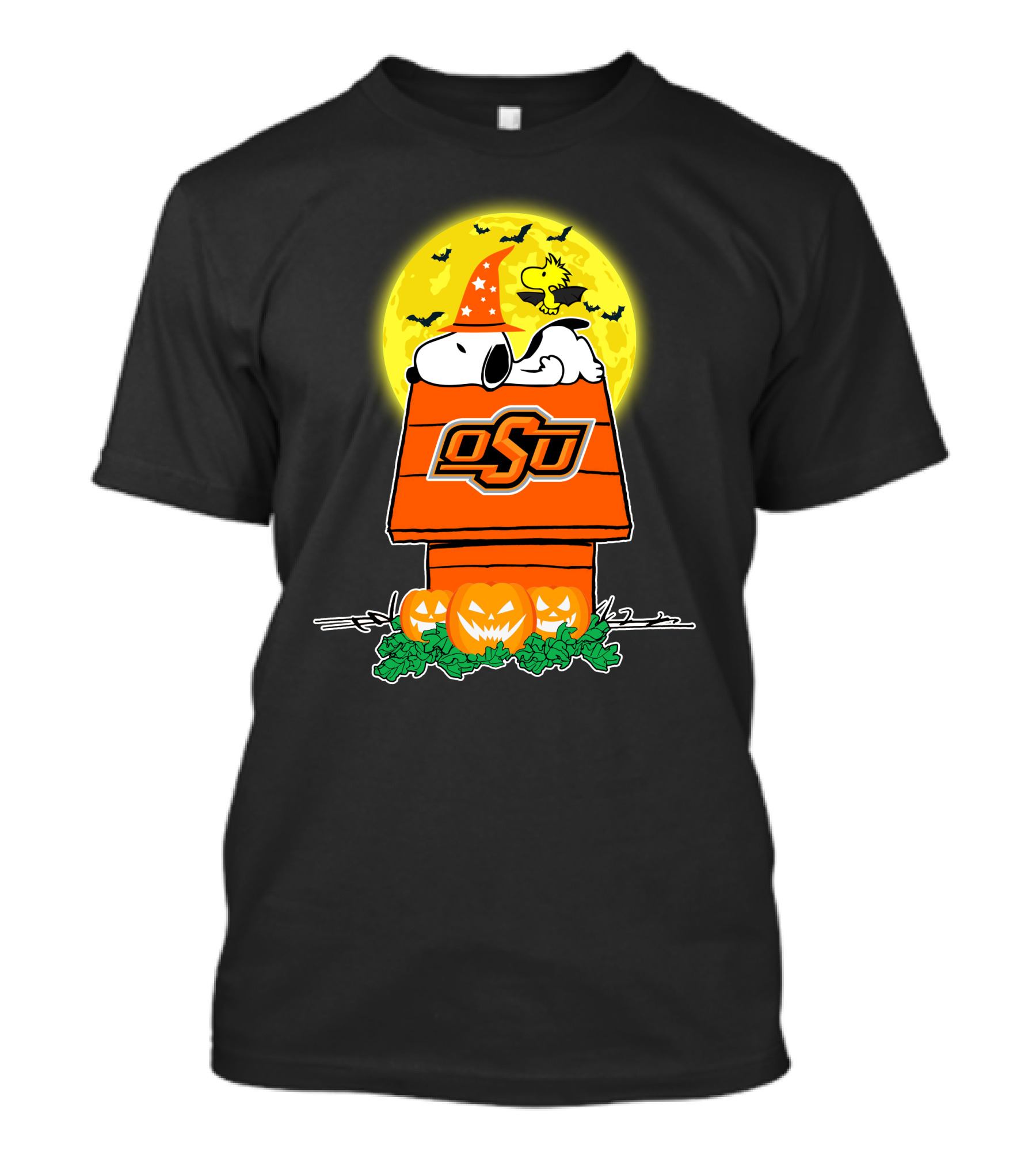 Oklahoma State Cowboys Snoopy Woodstock Halloween Moon Pumpkins T-Shirt