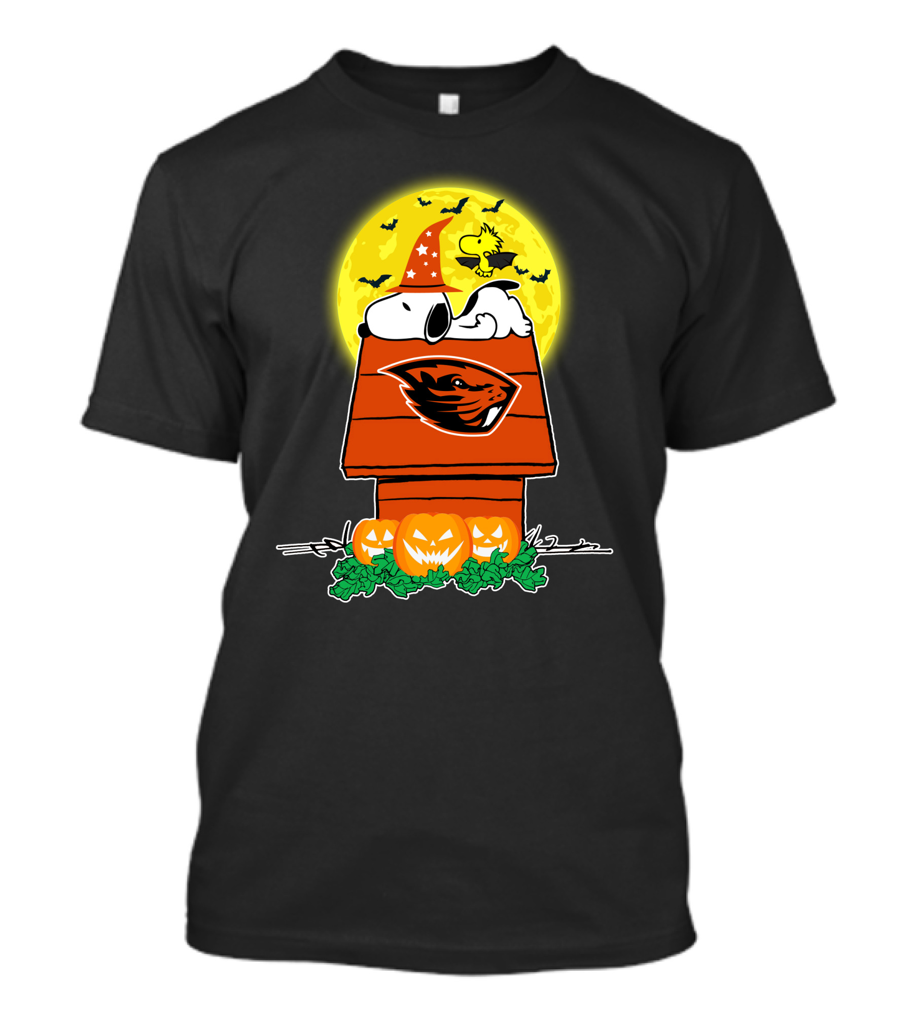 Oregon State Beavers Snoopy Woodstock Halloween Moon Pumpkins T-Shirt