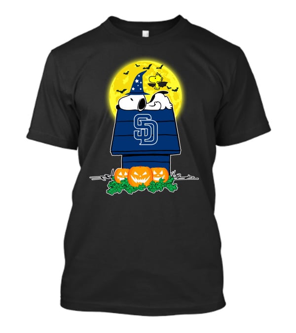 San Diego Padres Snoopy Halloween With Pumpkins And Full Moon T-Shirt