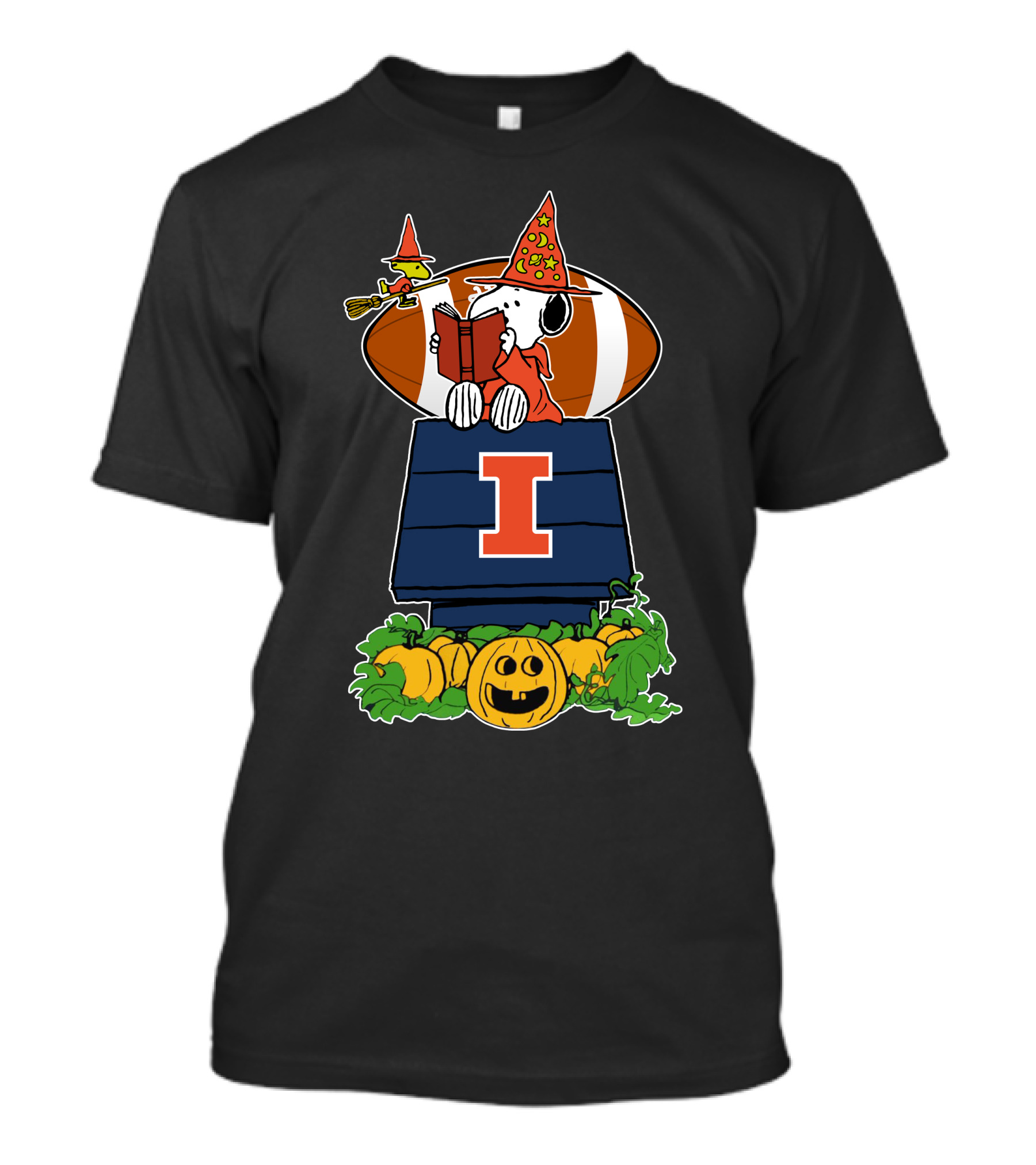 Illinois Fighting Illini Snoopy Halloween Witch Hat Football Pumpkins T-Shirt