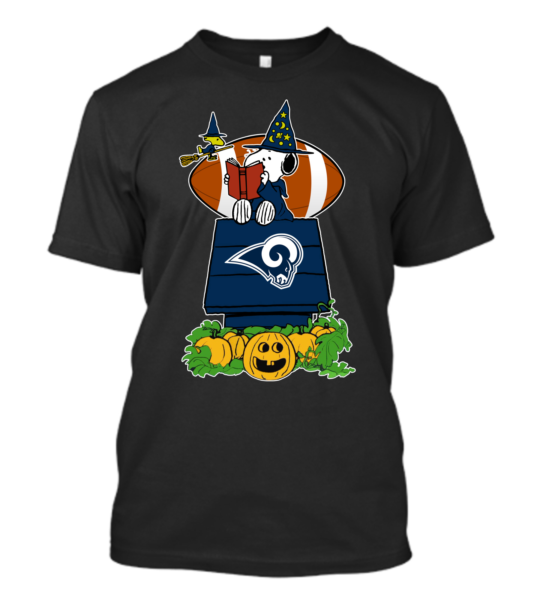 Los Angeles Rams Halloween Snoopy With Football And Pumpkins T-Shirt