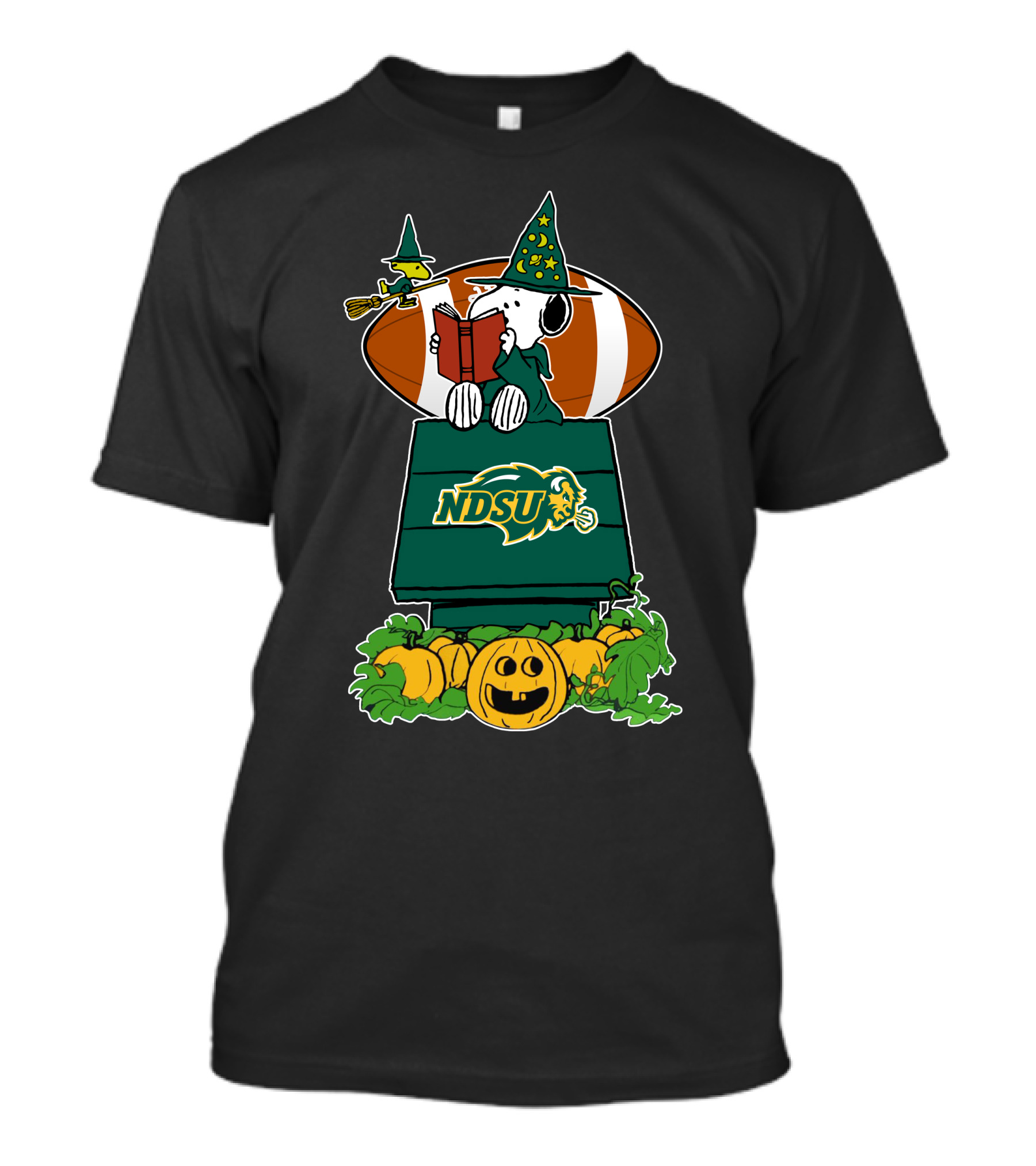 Ndsu Bison Snoopy Halloween Witch Hat Pumpkin Football Scene T-Shirt