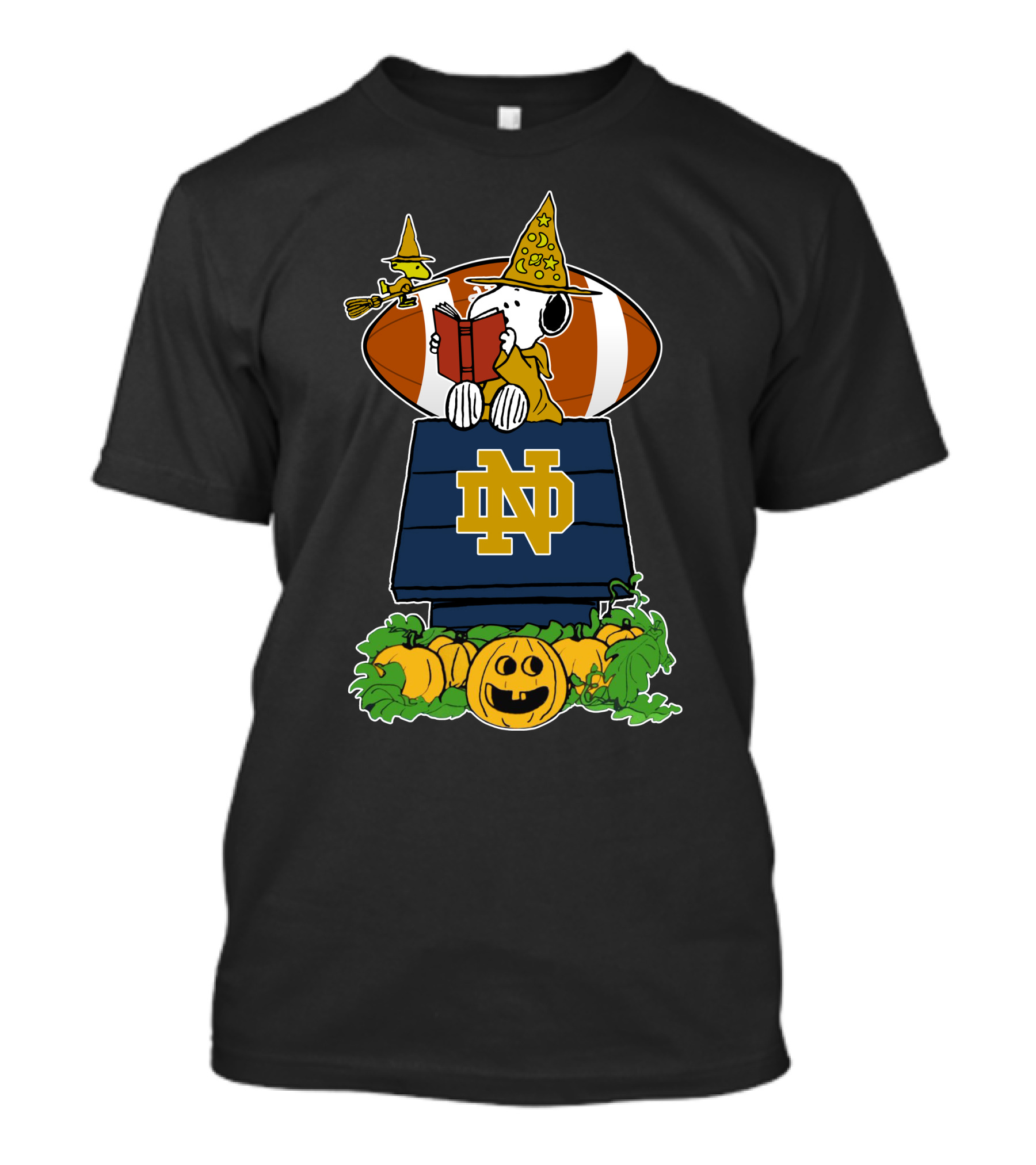 Notre Dame Fighting Irish Snoopy Halloween Pumpkin Scene With Football T-Shirt