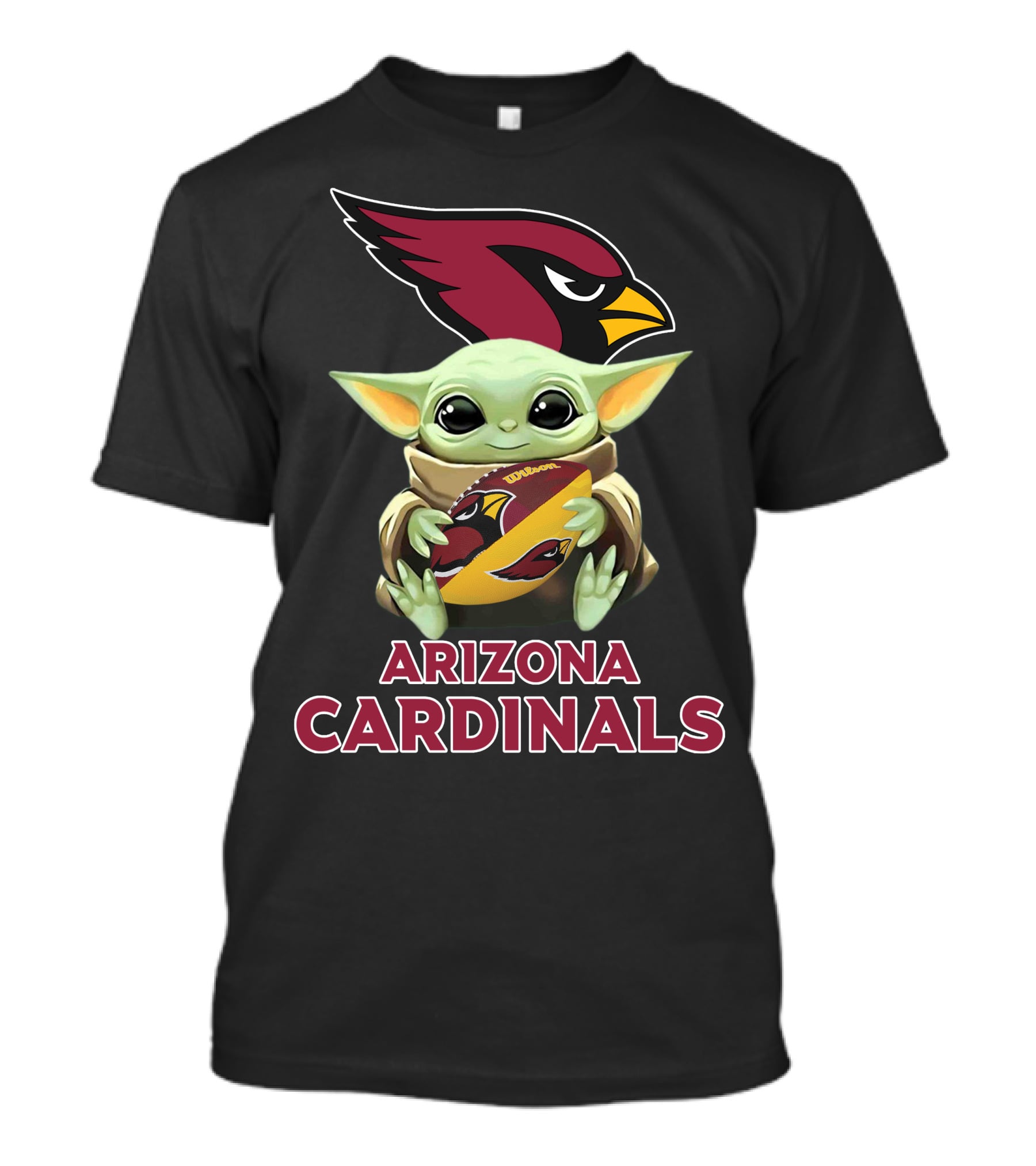 Arizona Cardinals Baby Yoda Holding Football Star Wars Crossover T-Shirt