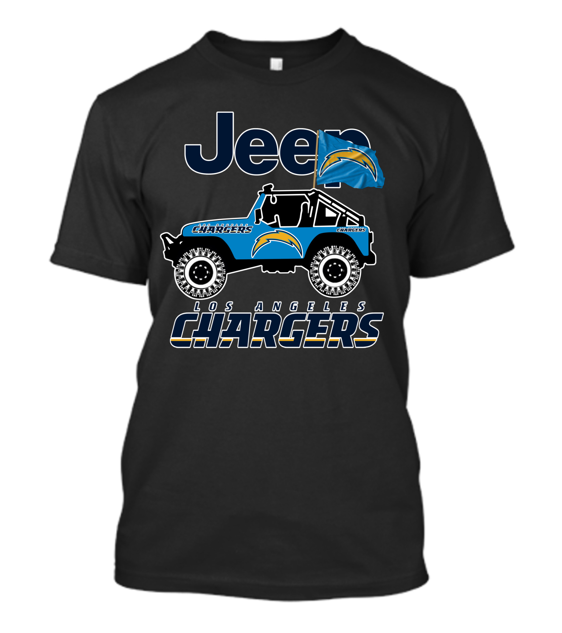 Los Angeles Chargers Jeep Nfl Team Logo Blue Flag Off-Road Adventure T-Shirt