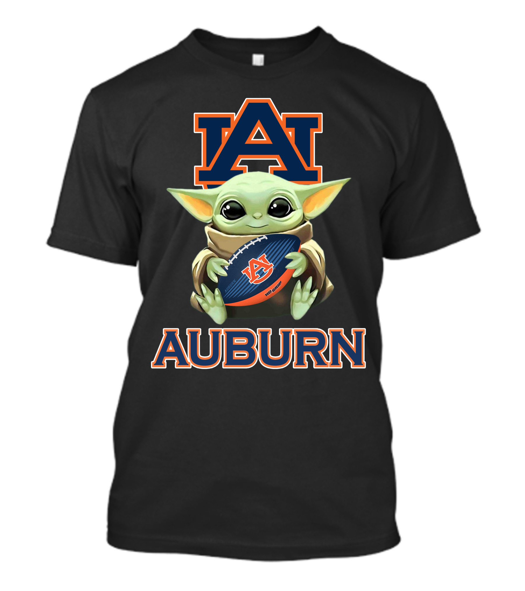 Auburn Tigers Baby Yoda Holding Football With Auburn T-Shirt