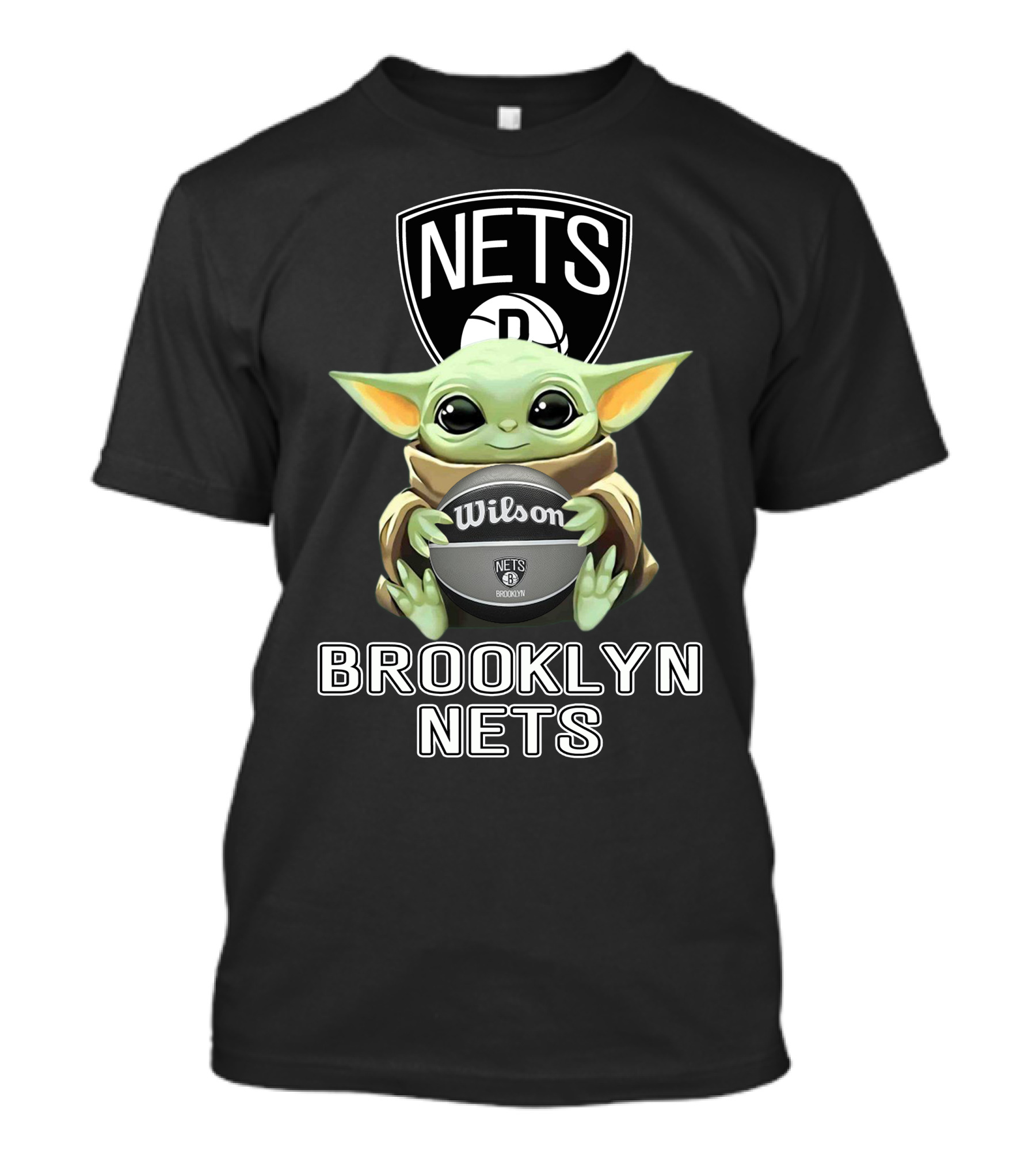 Brooklyn Nets Baby Yoda With Wilson Basketball T-Shirt