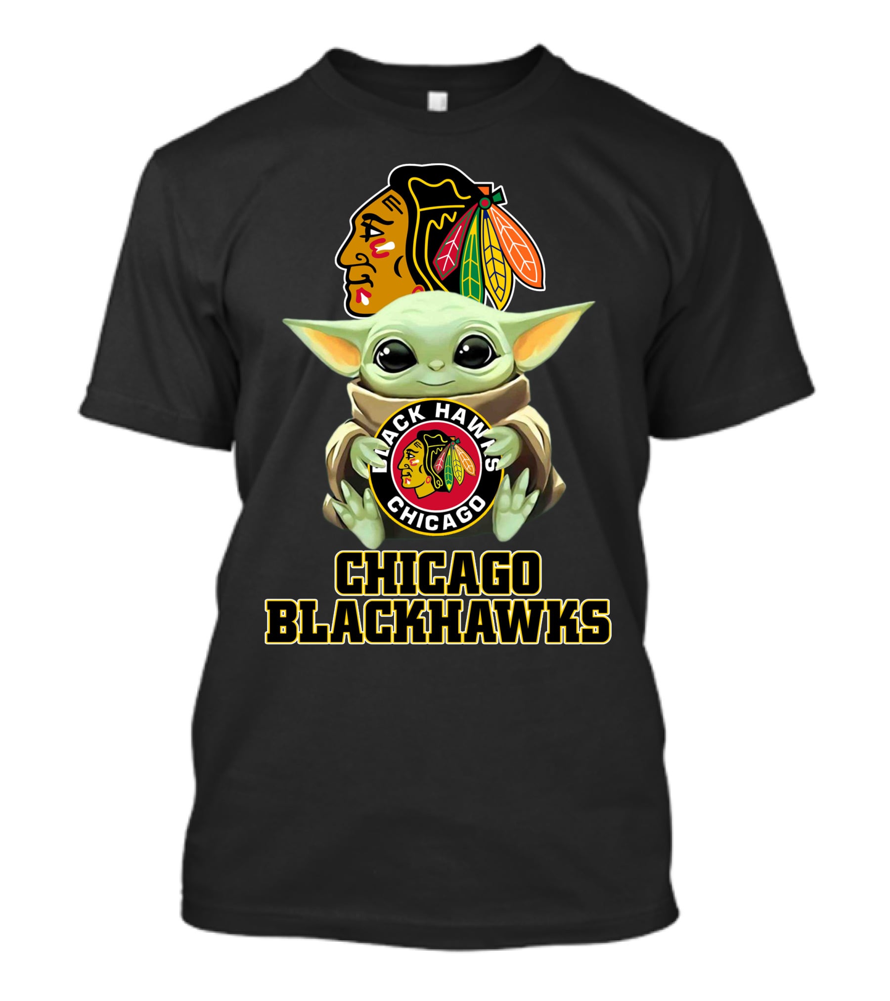 Chicago Blackhawks Baby Yoda Holding Blackhawks T-Shirt
