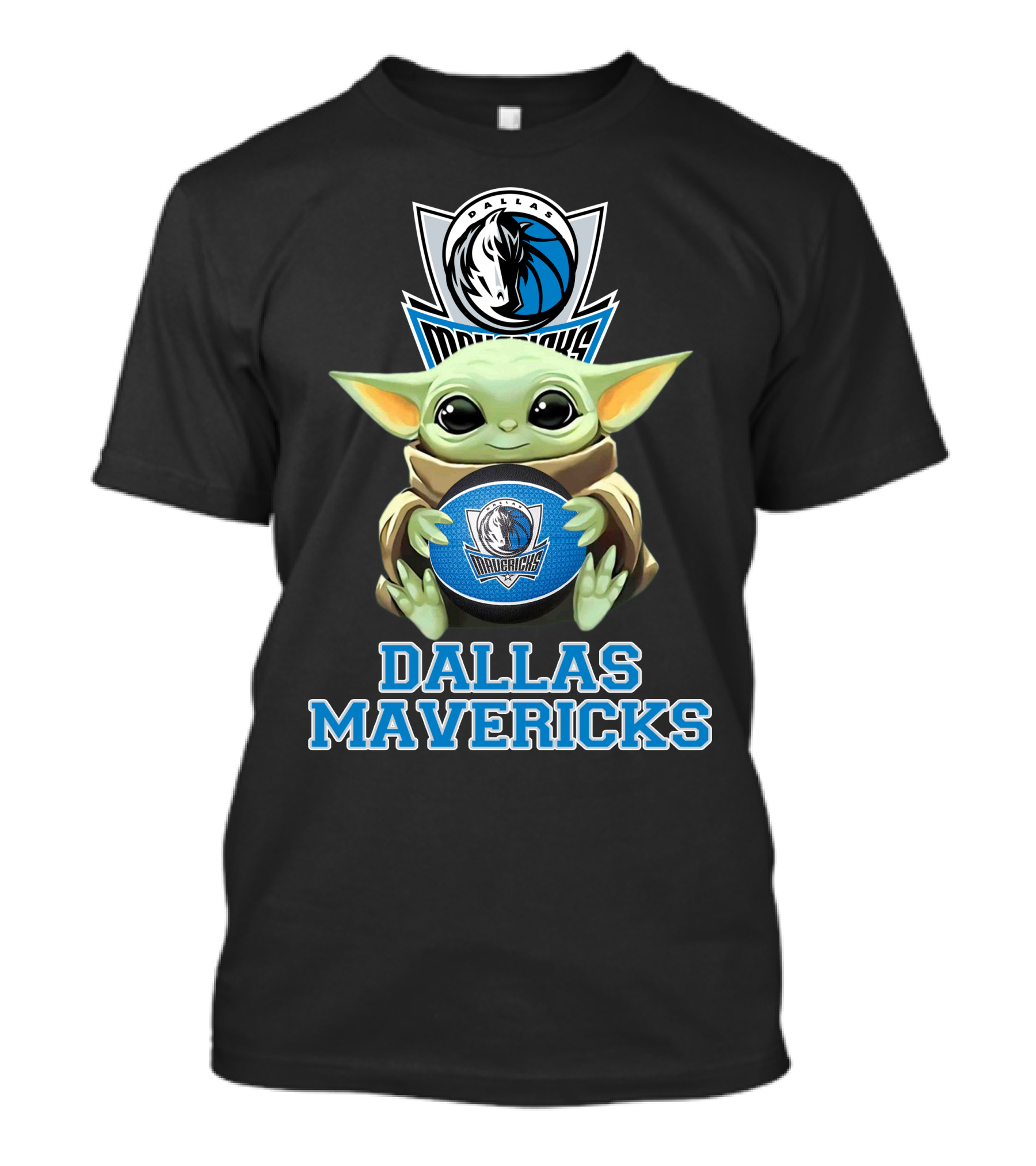 Dallas Mavericks Baby Yoda Holding Basketball T-Shirt