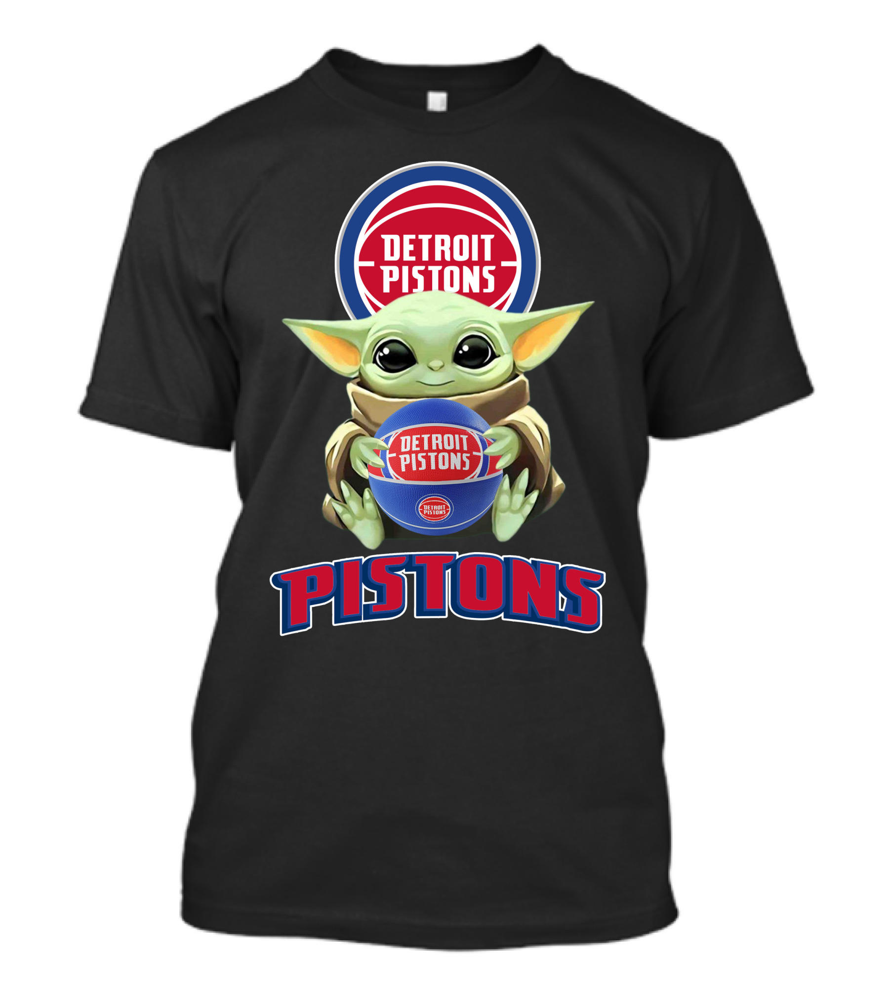 Detroit Pistons Baby Yoda Holding Basketball T-Shirt