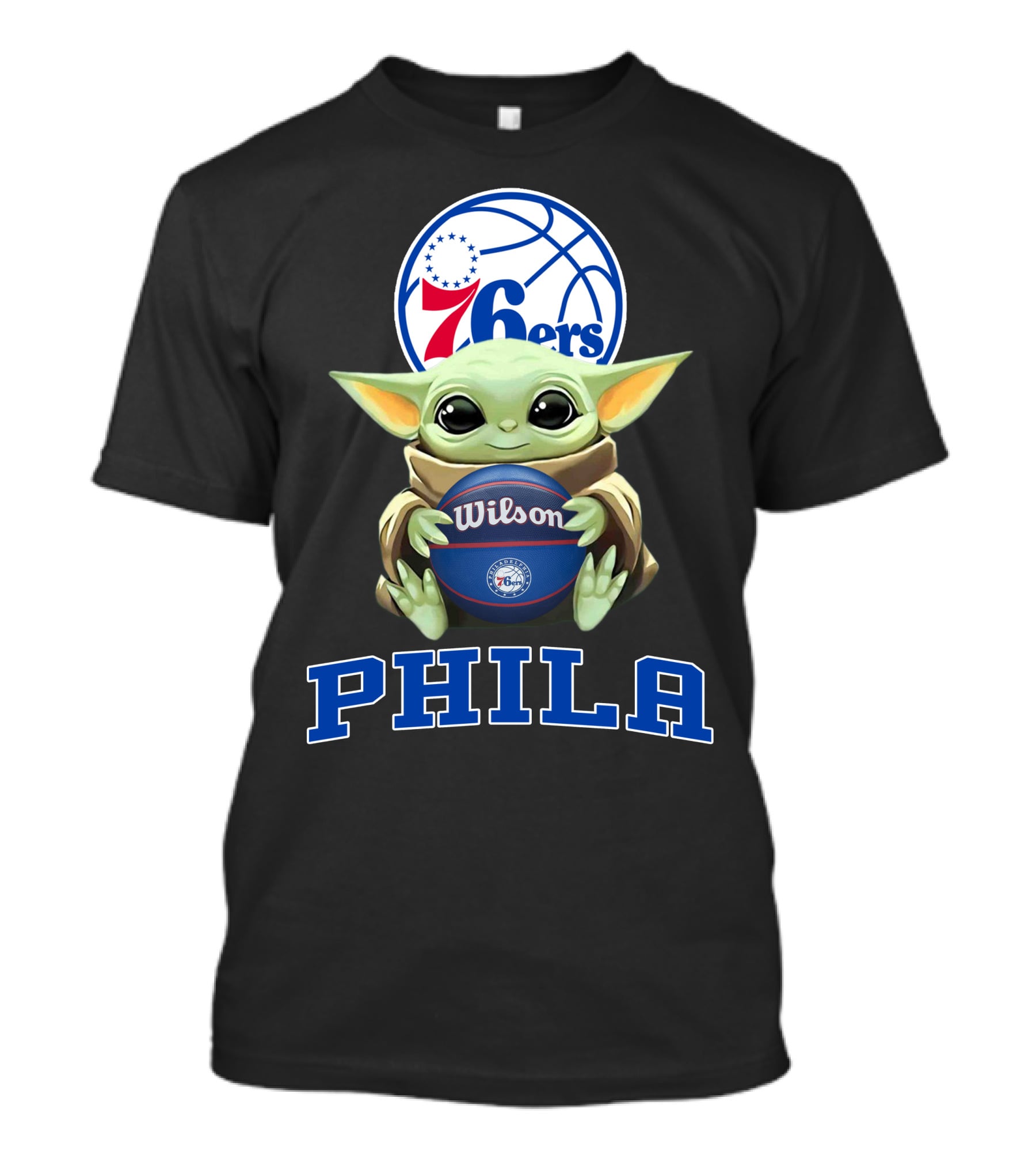 Philadelphia 76ers Baby Yoda Holding Wilson Basketball Phila T-Shirt