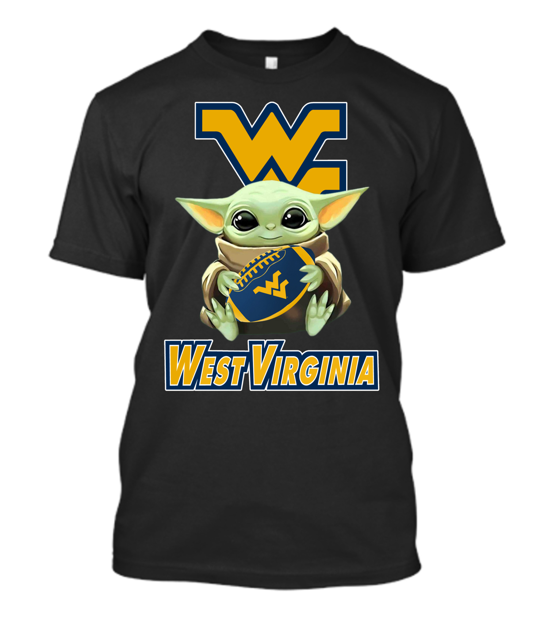 West Virginia Mountaineers Baby Yoda Football T-Shirt