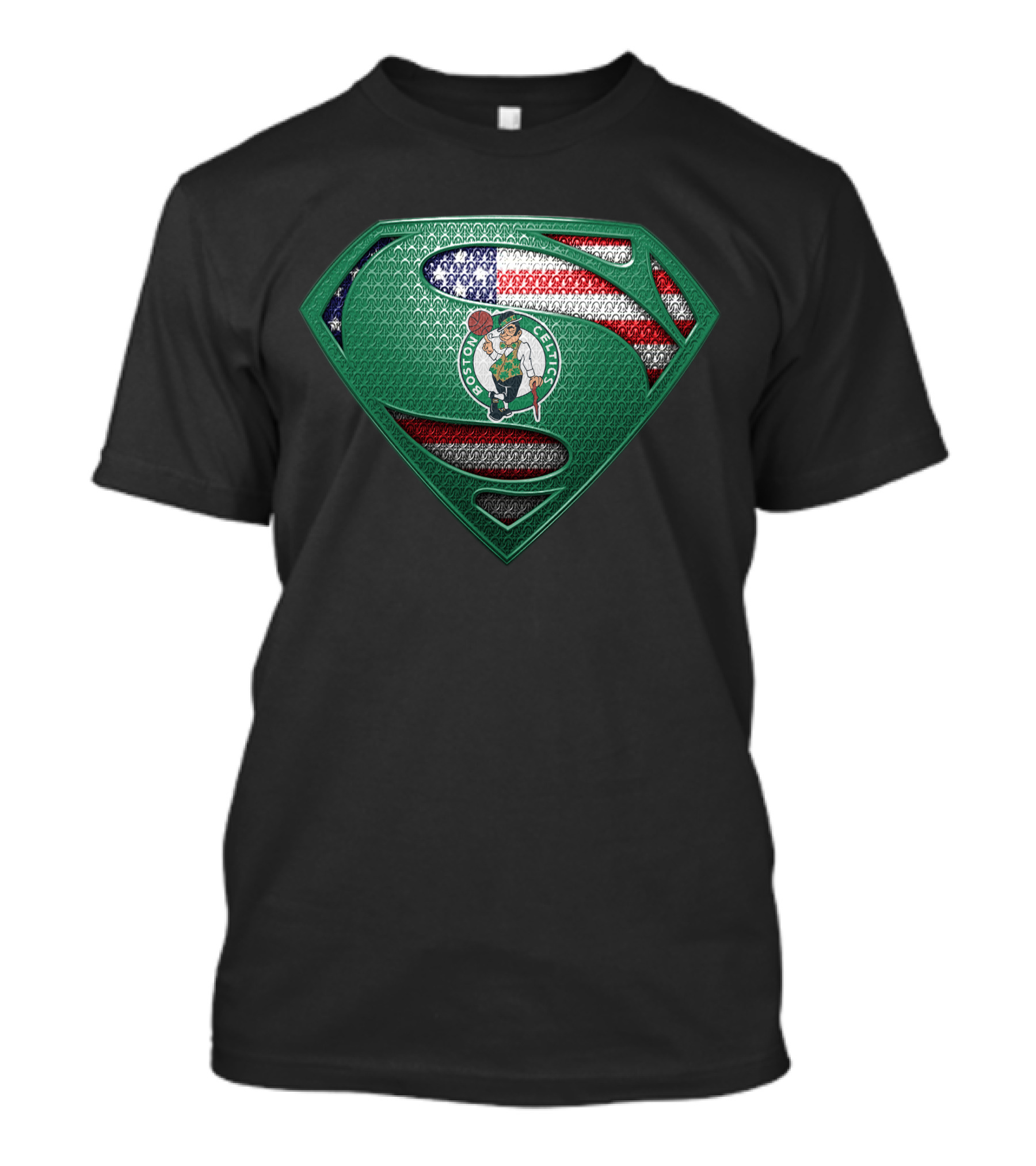 Boston Celtics Superman Logo With American Flag T-Shirt