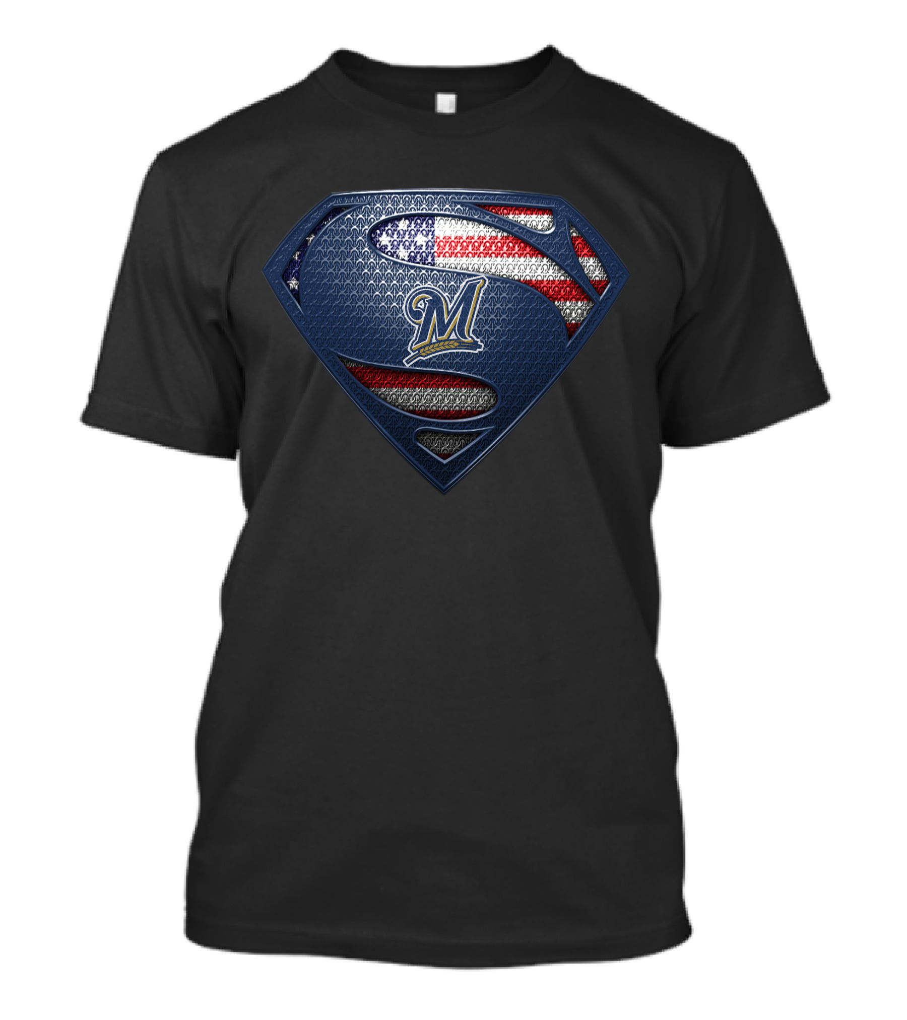 Milwaukee Brewers Superman Logo With American Flag T-Shirt