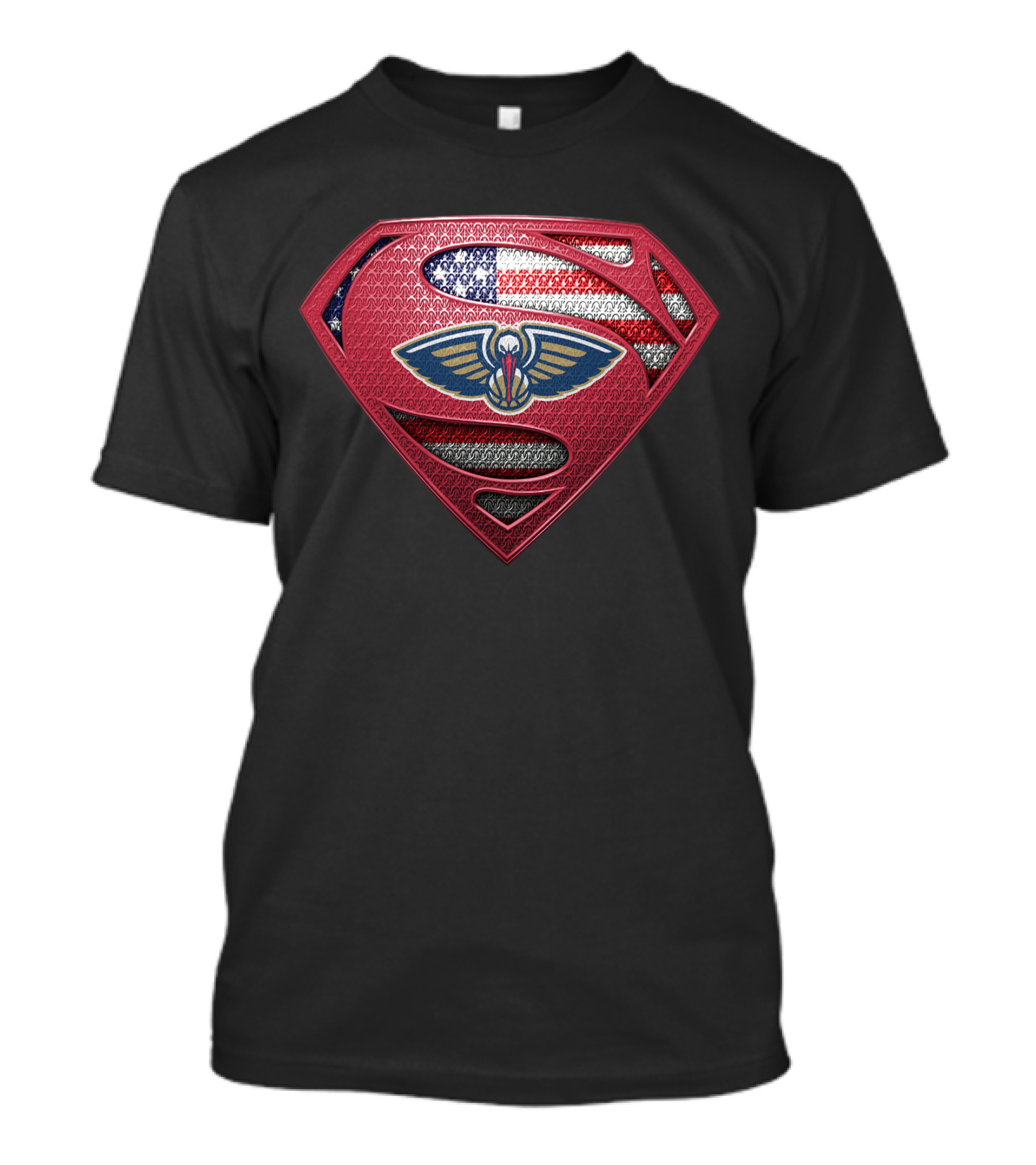 New Orleans Pelicans Superman Shield American Flag T-Shirt