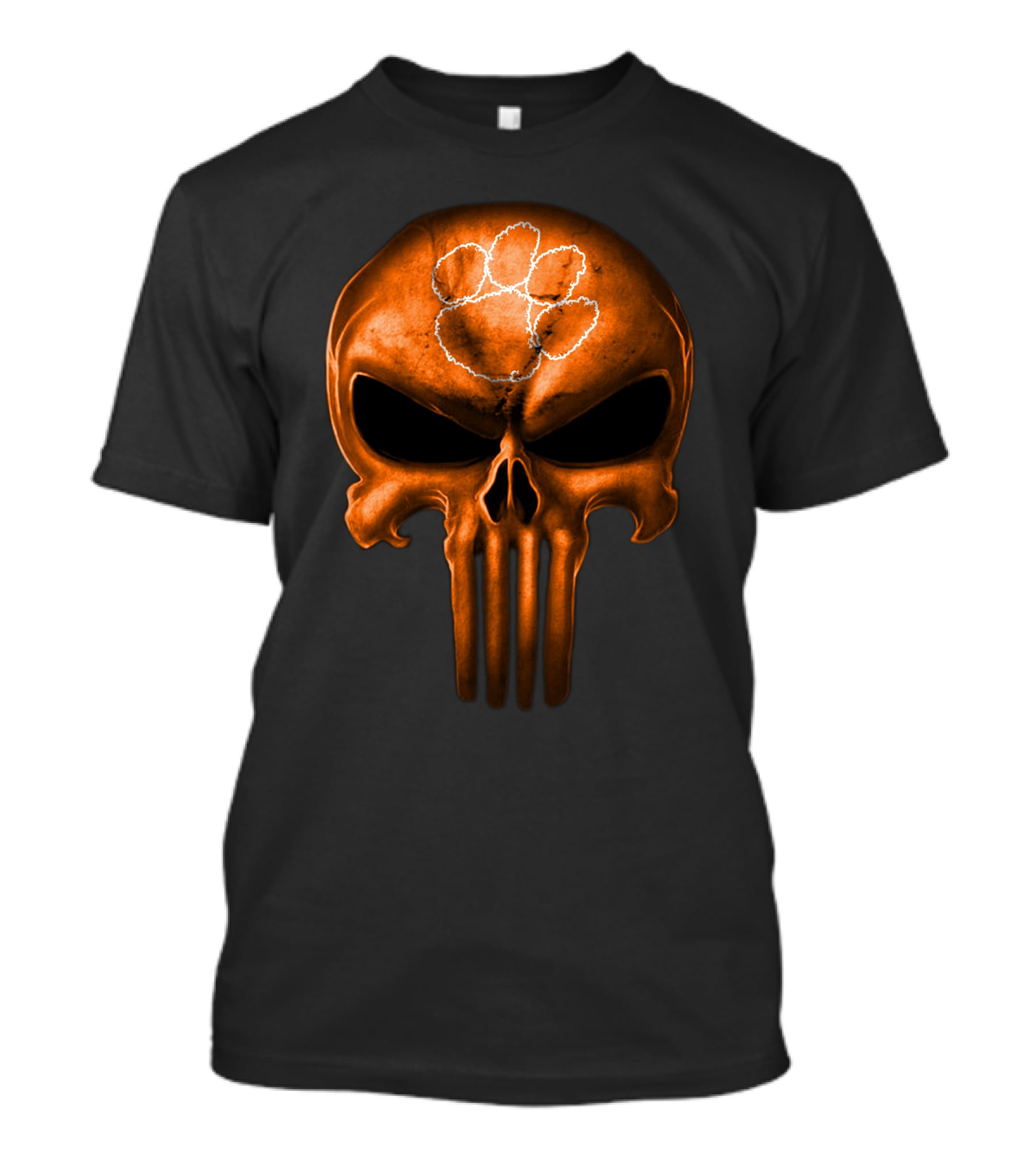 Clemson Tigers Skull With Orange Punisher Style And Paw T-Shirt