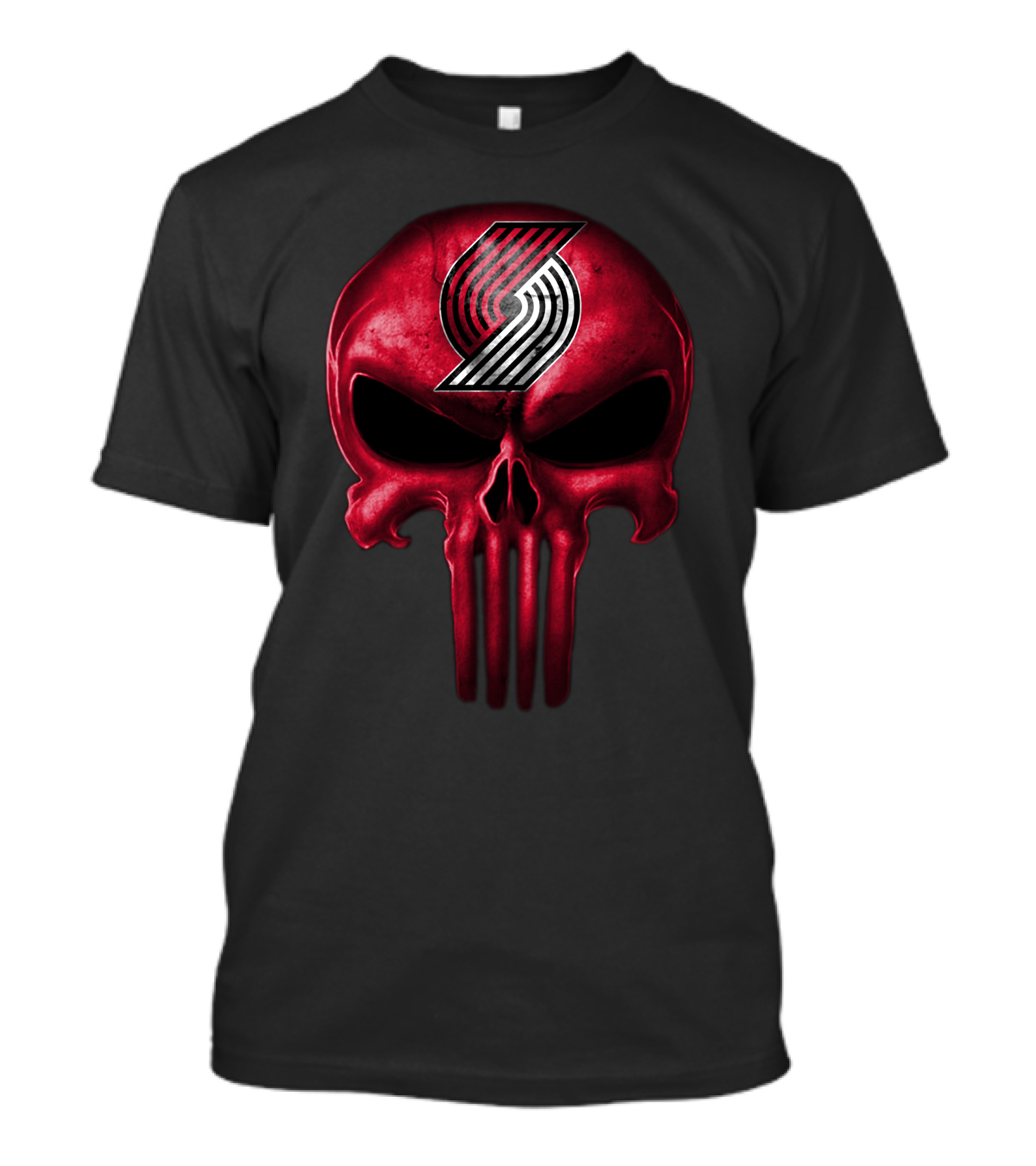 Portland Trail Blazers Skull Logo Punisher Style T-Shirt