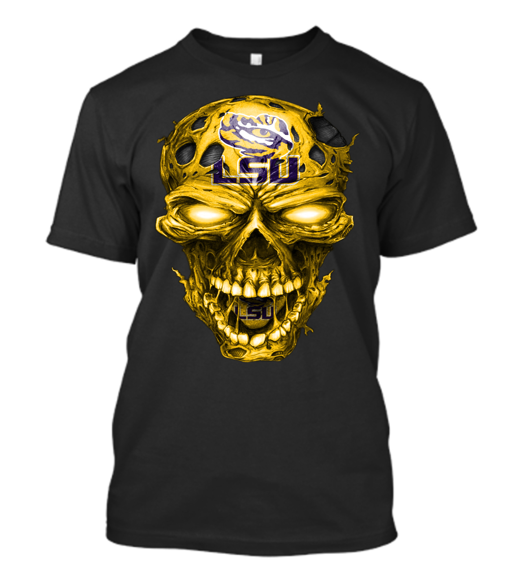 Lsu Tigers Skull Graphic With Logo And Fierce Glowing Eyes T-Shirt