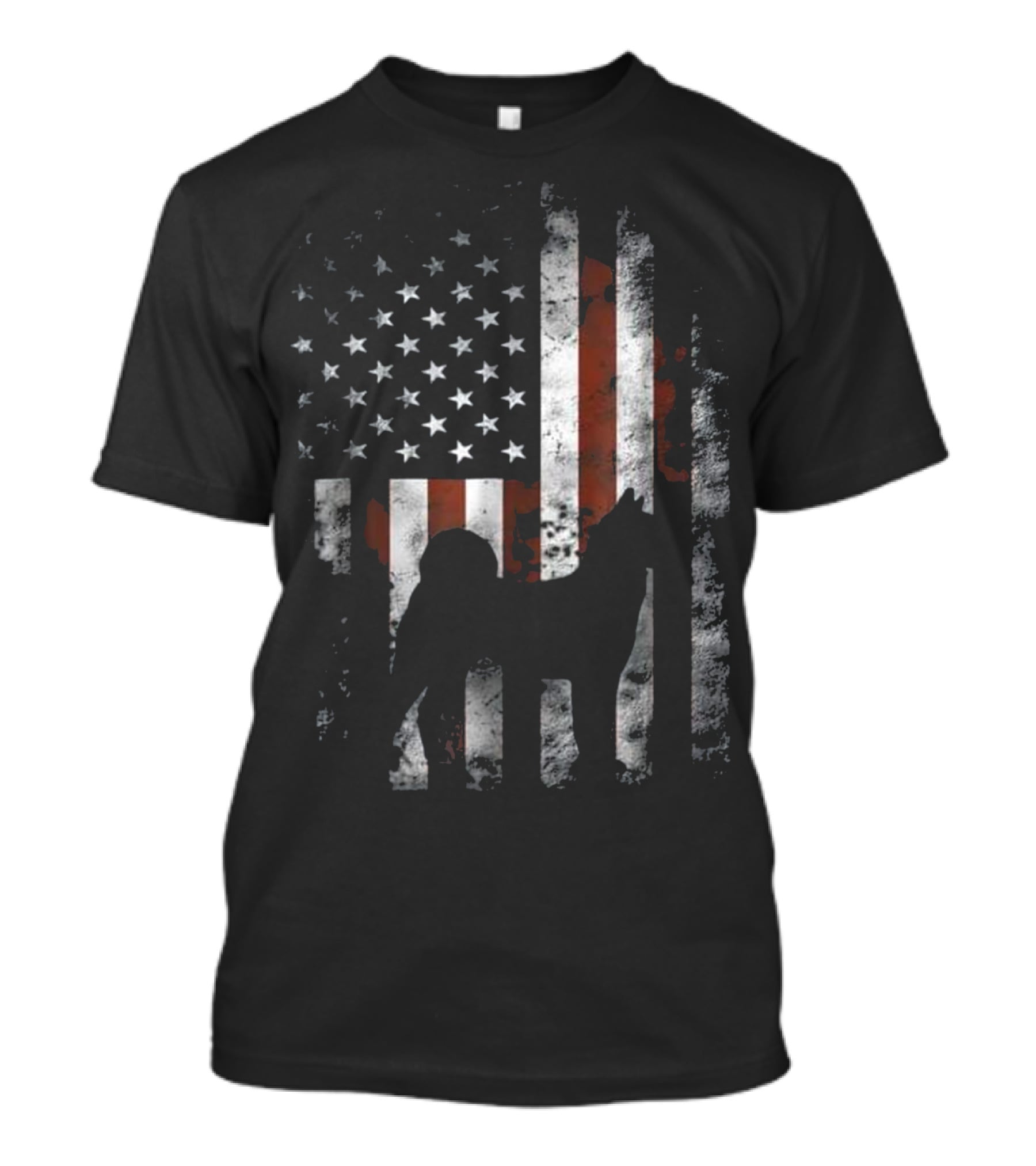Akita Inu Silhouette Overlaid On American Flag Patriotic T-Shirt
