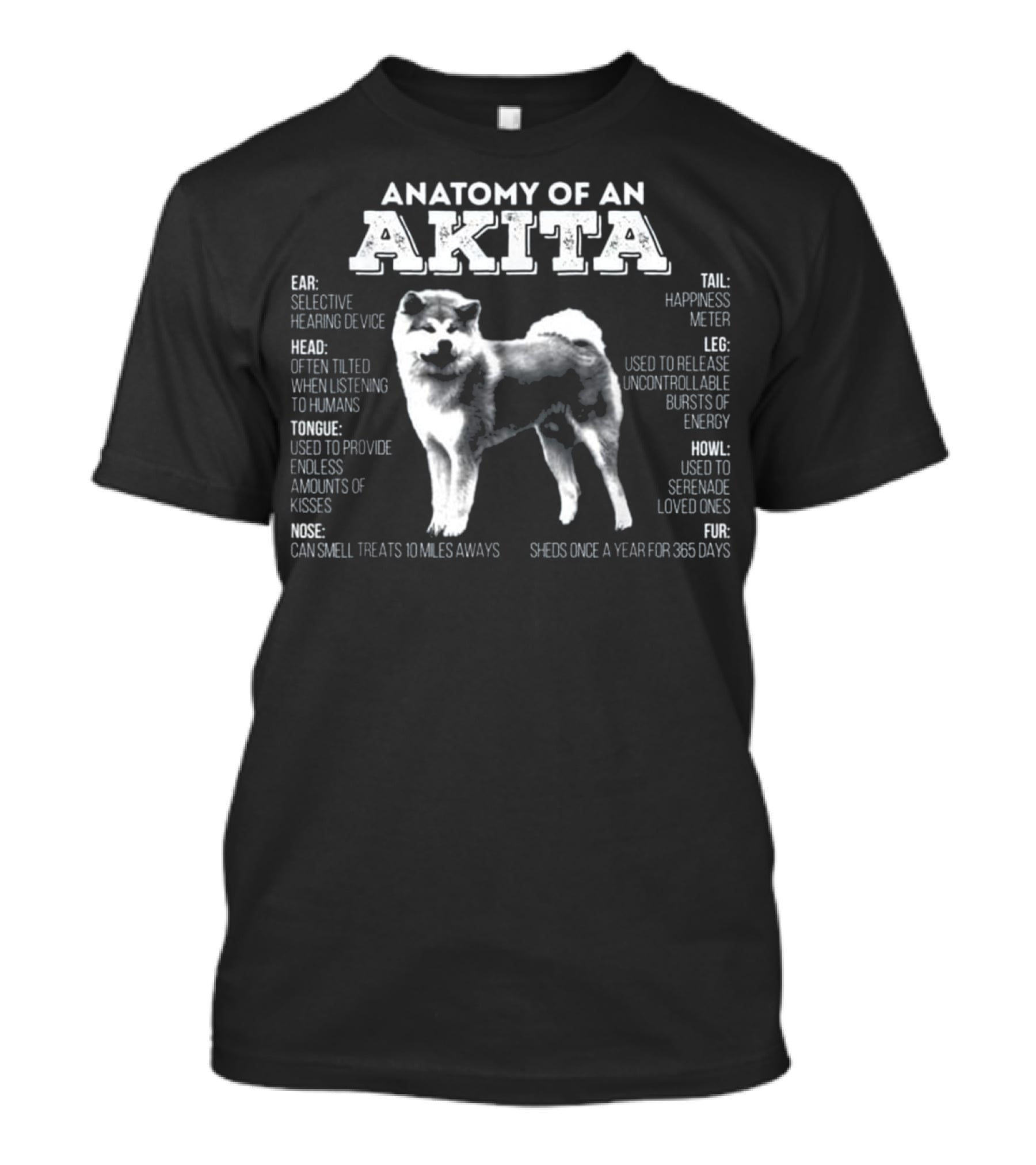 Anatomy Of An Akita Selective Hearing Device Happiness Meter Uncontrollable Energy Endless Kisses T-Shirt