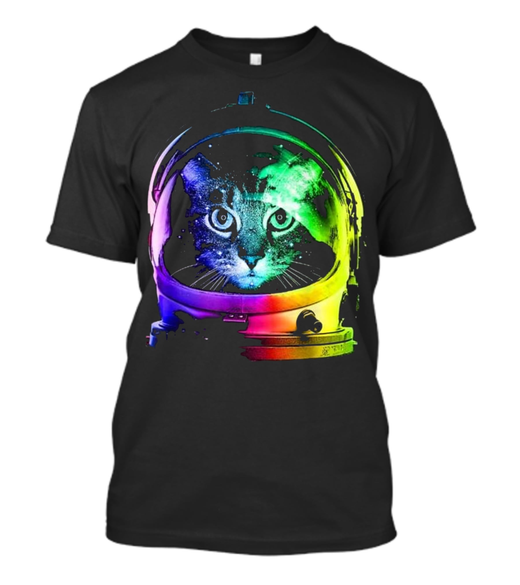 Space Cat In Astronaut Helmet With Cosmic Rainbow Colors T-Shirt